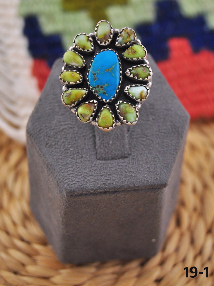 Southwest Handmade Multi Stone & Sterling Silver Adjustable Ring