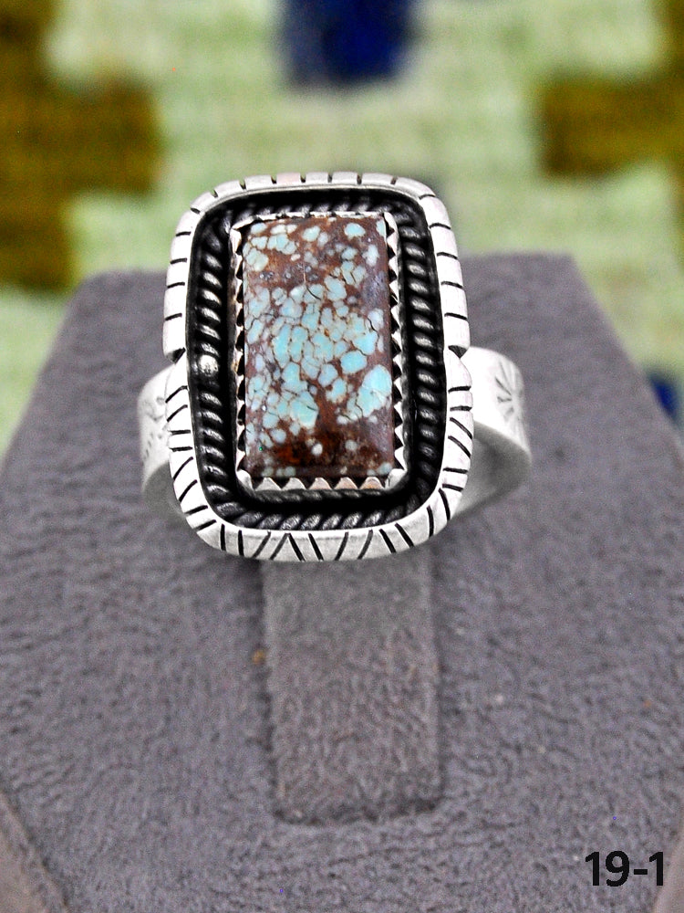 Southwest Made No. 8 Turquoise & Sterling Silver Adjustable Ring