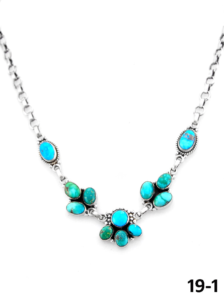 Southwest Handmade Emerald Valley with White Water Turquoise & Sterling Silver Necklace