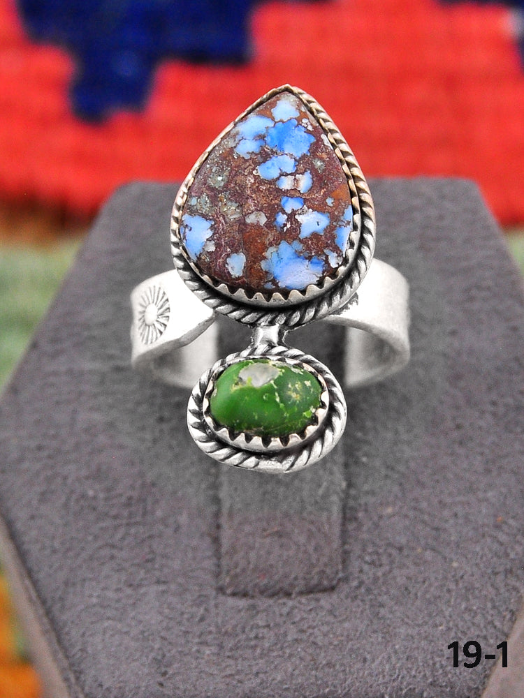 Southwest Made Multi Stone & Sterling Silver Adjustable Ring