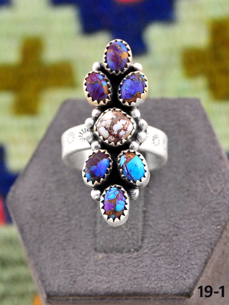 Southwest Handmade Purple Dahlia with Wild Horse Magnesite & Sterling Silver Adjustable Ring