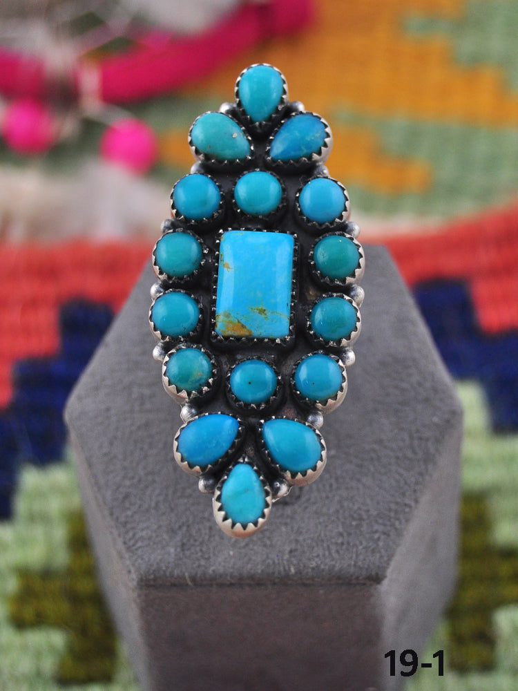 Southwest Made Kingman Turquoise & Sterling Silver Adjustable Ring