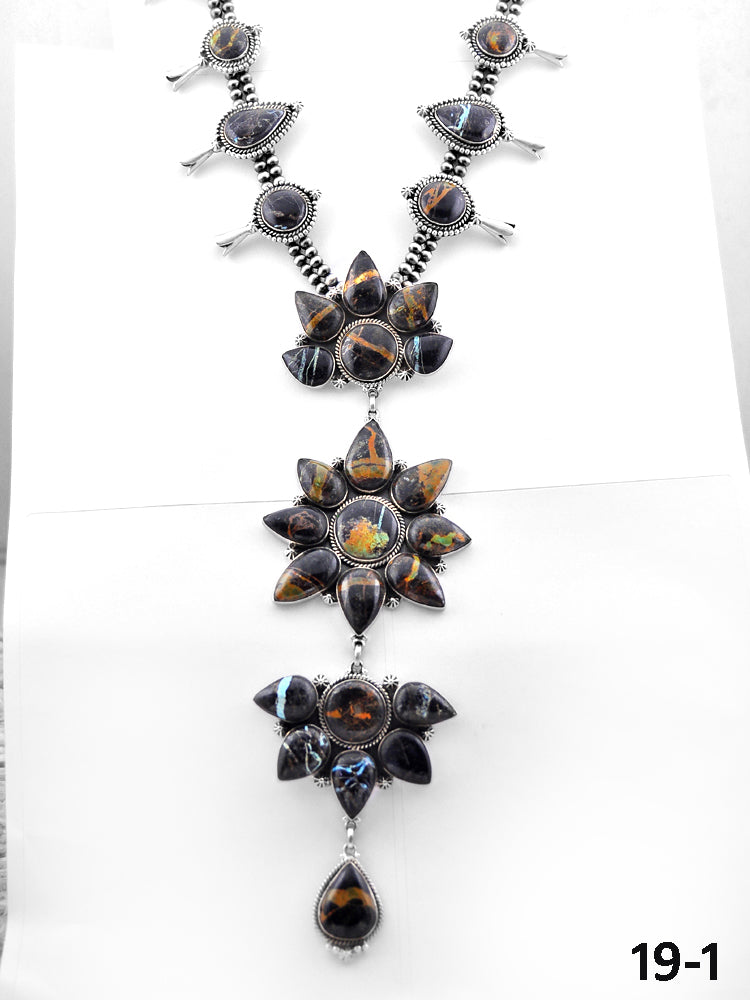 Southwest Made Black Jack Turquoise & Sterling Silver Necklace