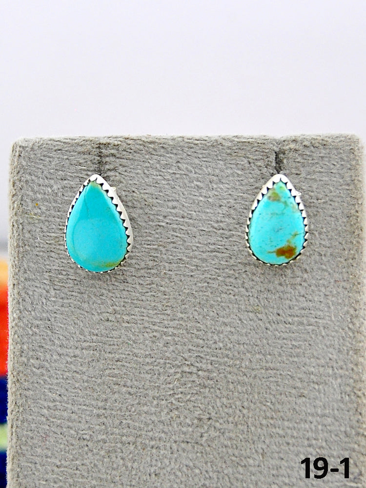 Southwest Made No.8 Turquoise & Sterling Silver Studs Earrings