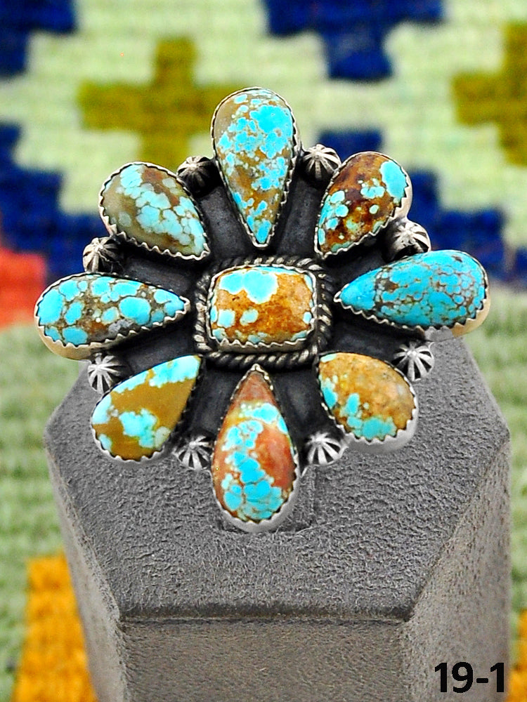 Southwest Handmade #8 Turquoise & Sterling Silver Adjustable Ring