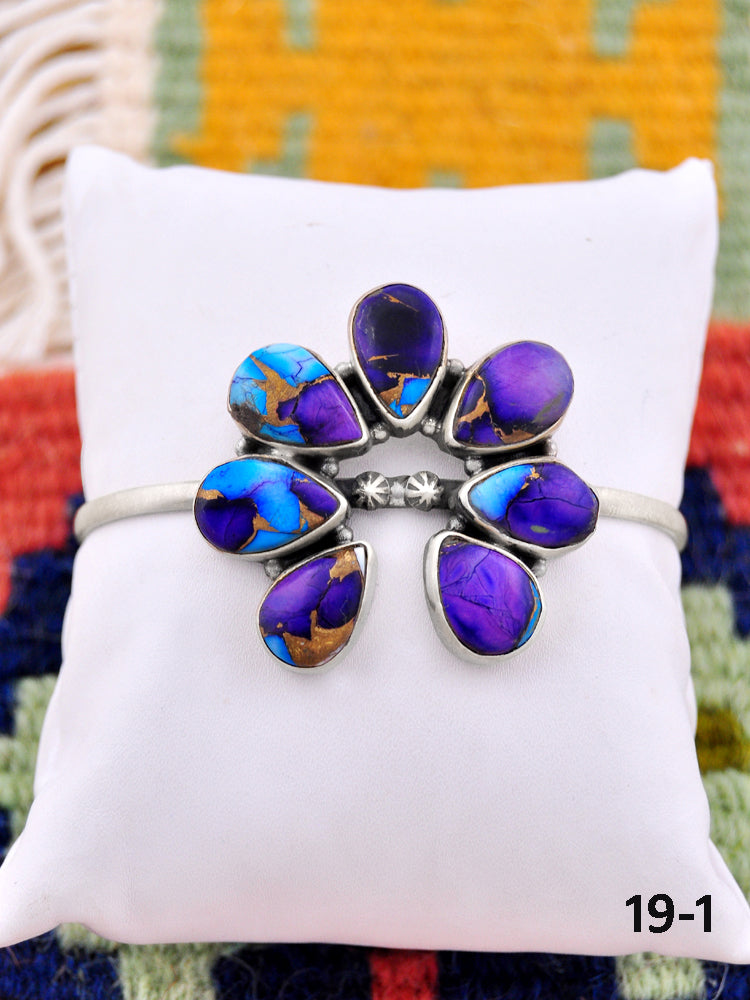 Southwest Handmade Purple Dahlia & Sterling Silver Cuff Bracelet