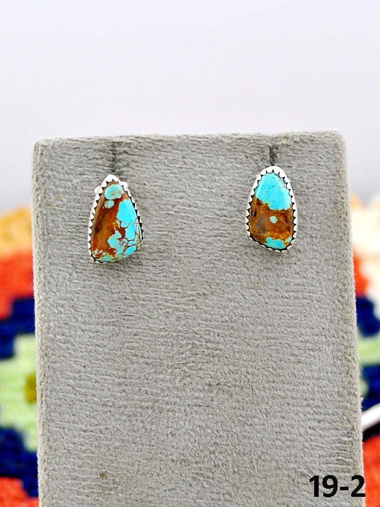 Southwest Made No.8 Turquoise & Sterling Silver Studs Earrings