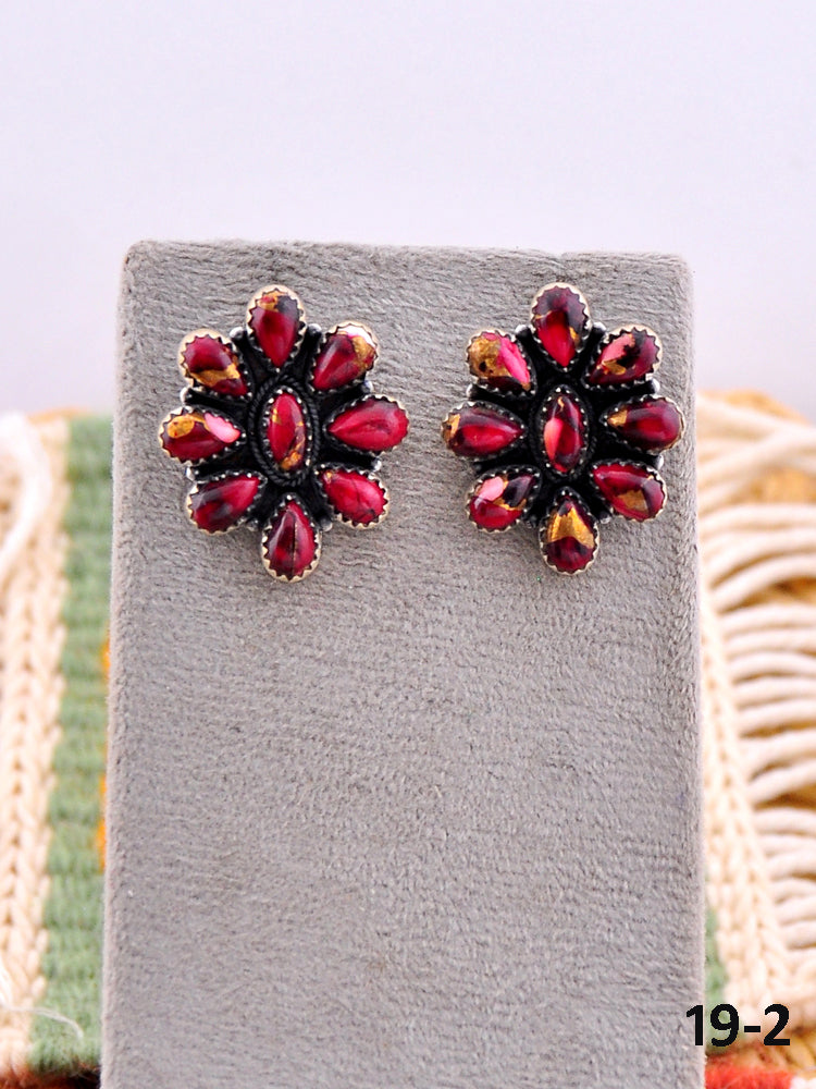 Southwest Made Rose Dahlia & Sterling Silver Post Earrings