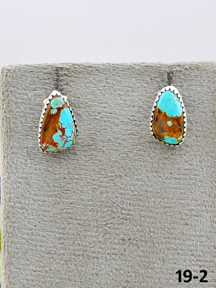 Southwest Made No.8 Turquoise & Sterling Silver Studs Earrings