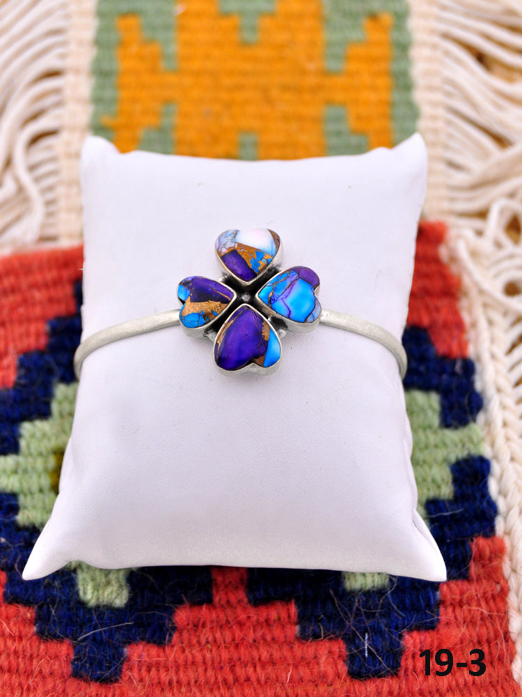 Southwest Handmade Purple Dahlia & Sterling Silver Cuff Bracelet