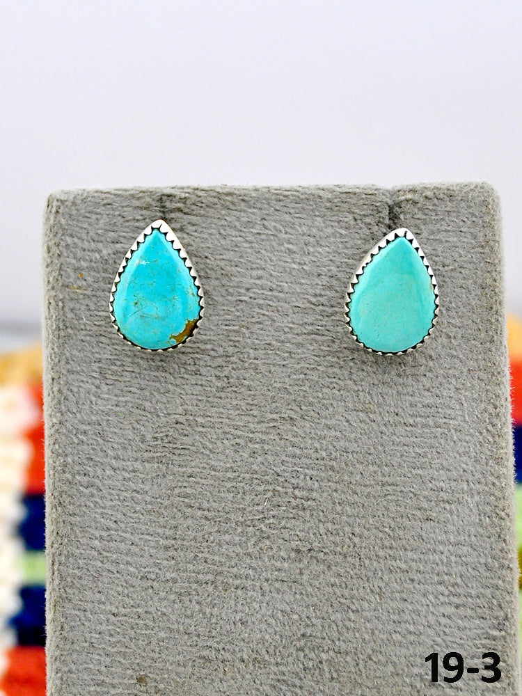 Southwest Made No.8 Turquoise & Sterling Silver Studs Earrings