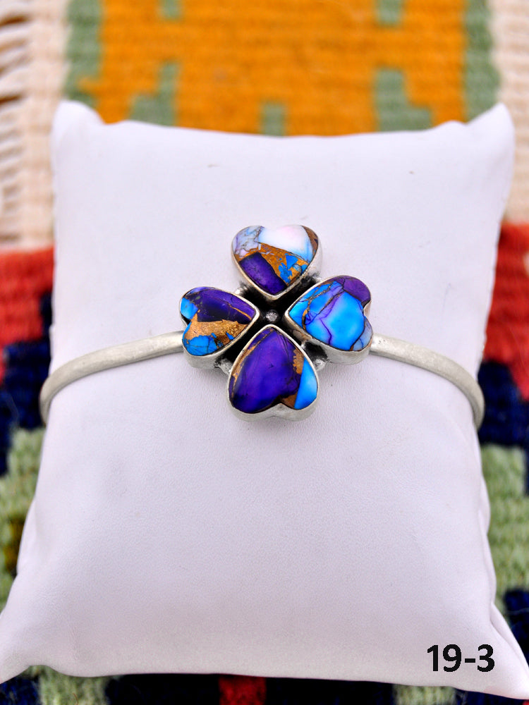 Southwest Handmade Purple Dahlia & Sterling Silver Cuff Bracelet