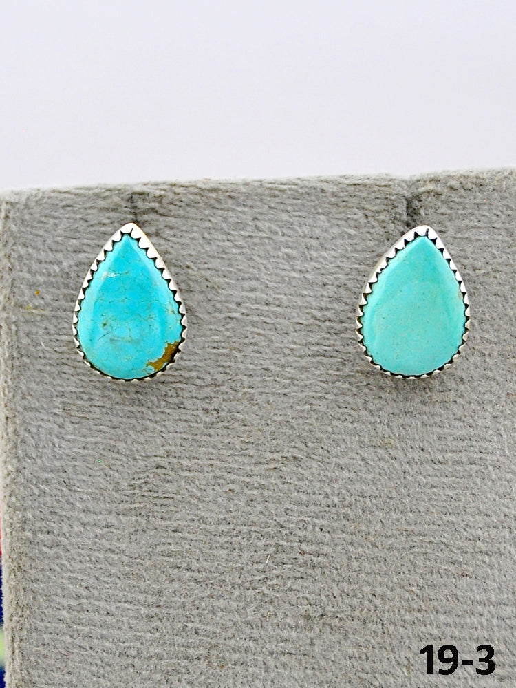 Southwest Made No.8 Turquoise & Sterling Silver Studs Earrings