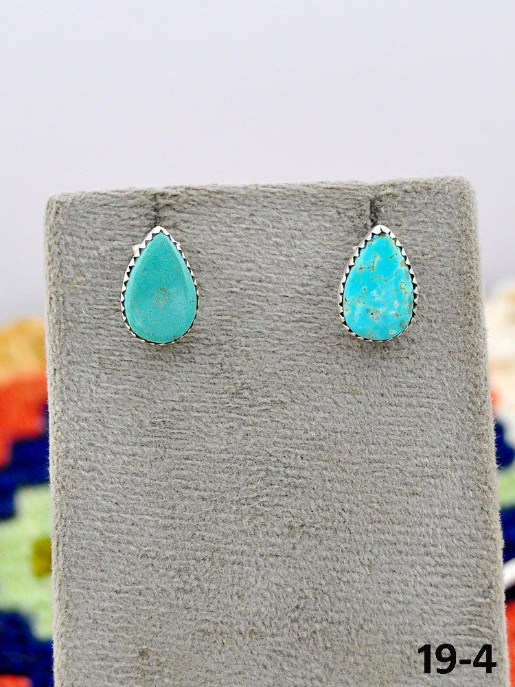 Southwest Made No.8 Turquoise & Sterling Silver Studs Earrings