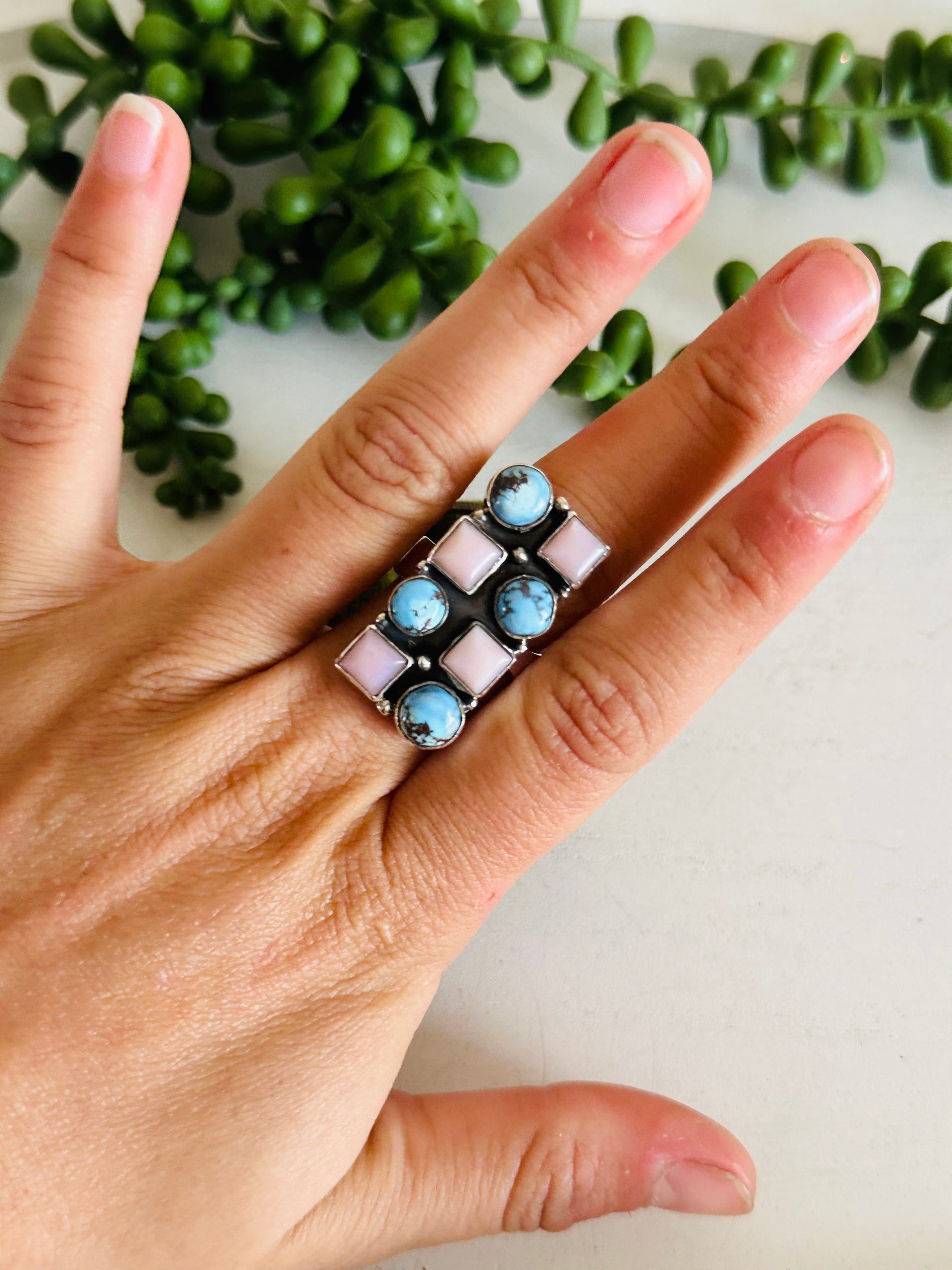 Southwest Handmade Multi Stone & Sterling Silver Adjustable Cluster Ring