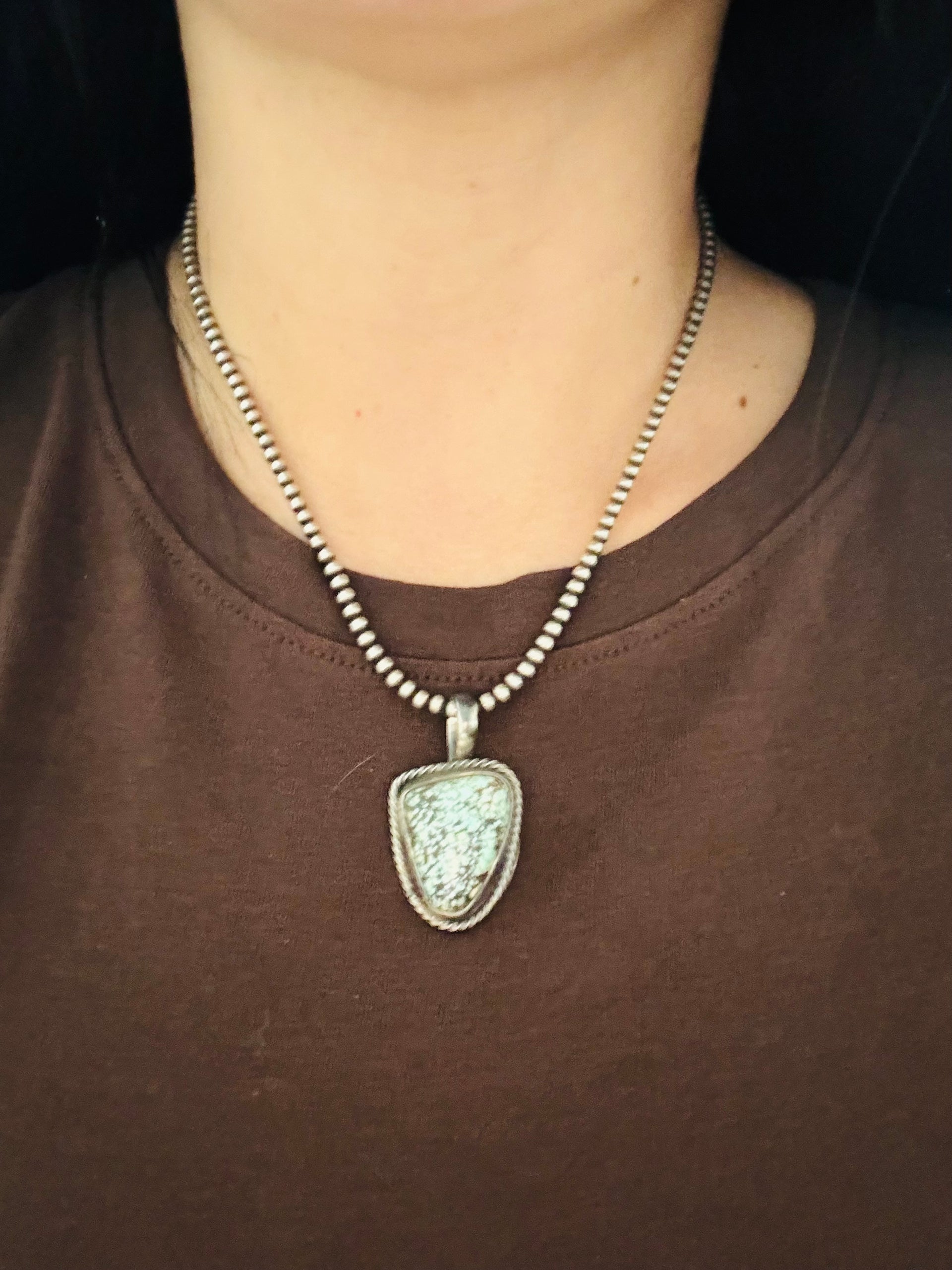 Navajo Made New Lander Variscite & Sterling Silver Pendant