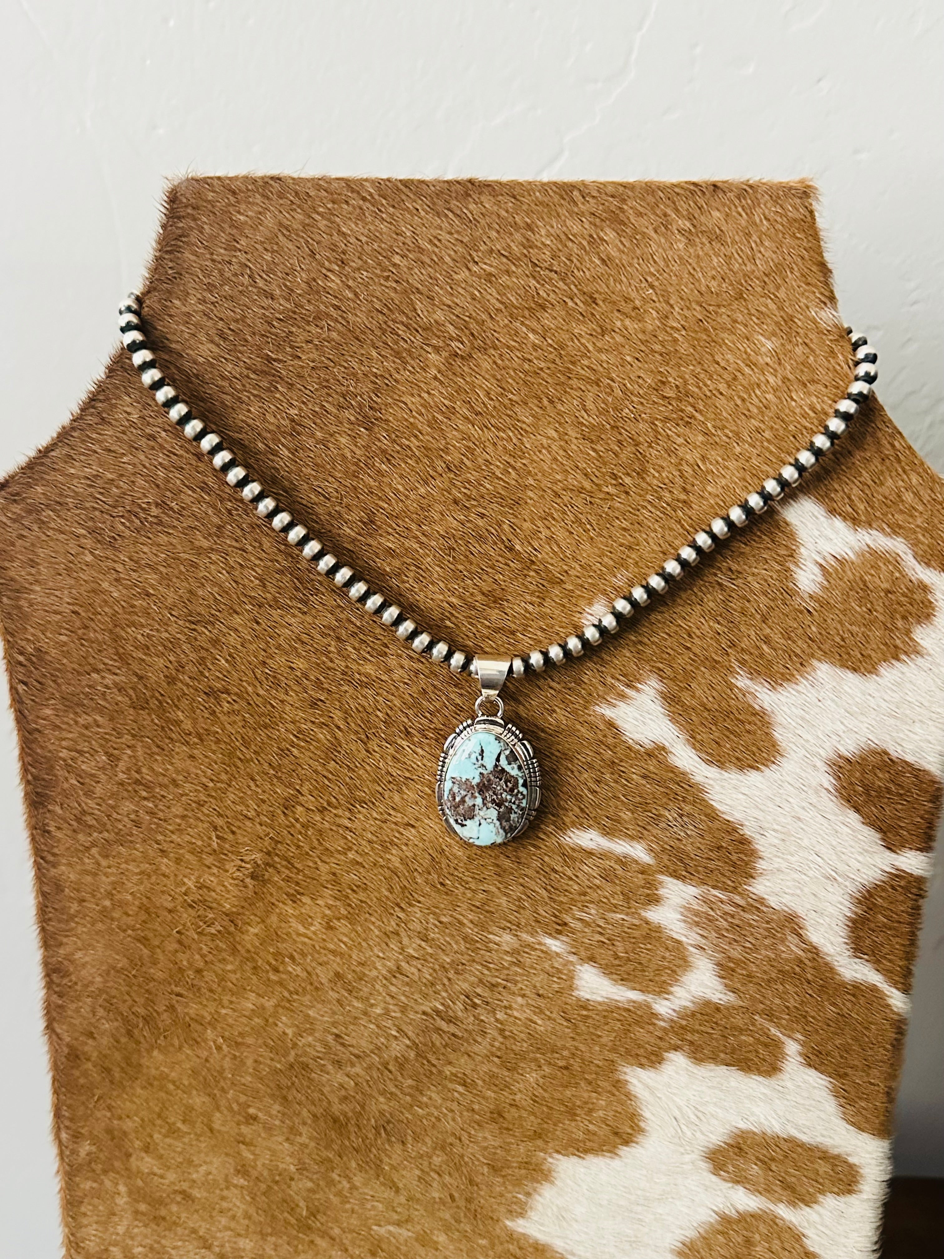 Navajo Made Dry Creek Turquoise & Sterling Silver Pendant