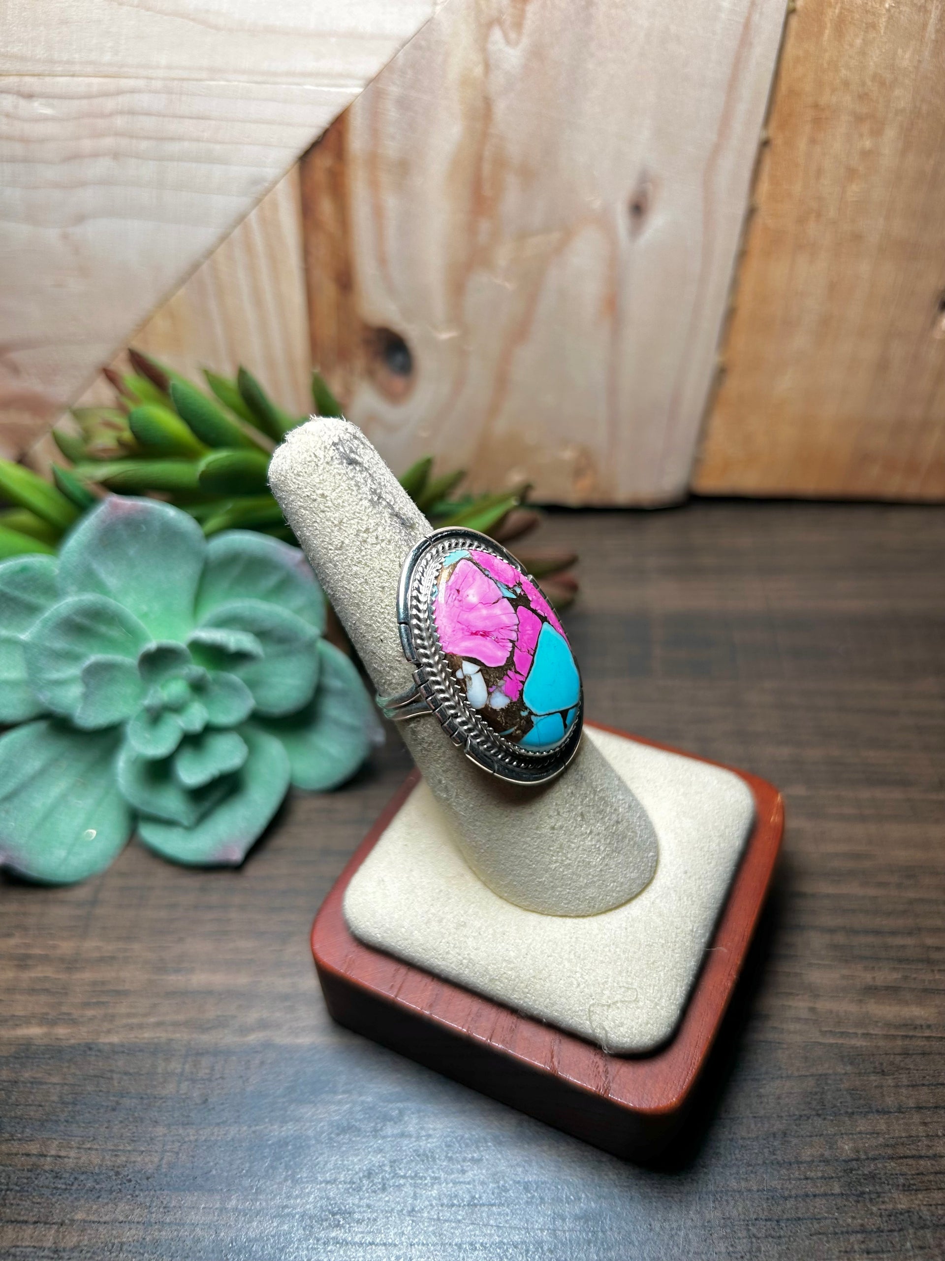 Dane Skeets Cotton Candy Dahlia & Sterling Silver Ring Size 7