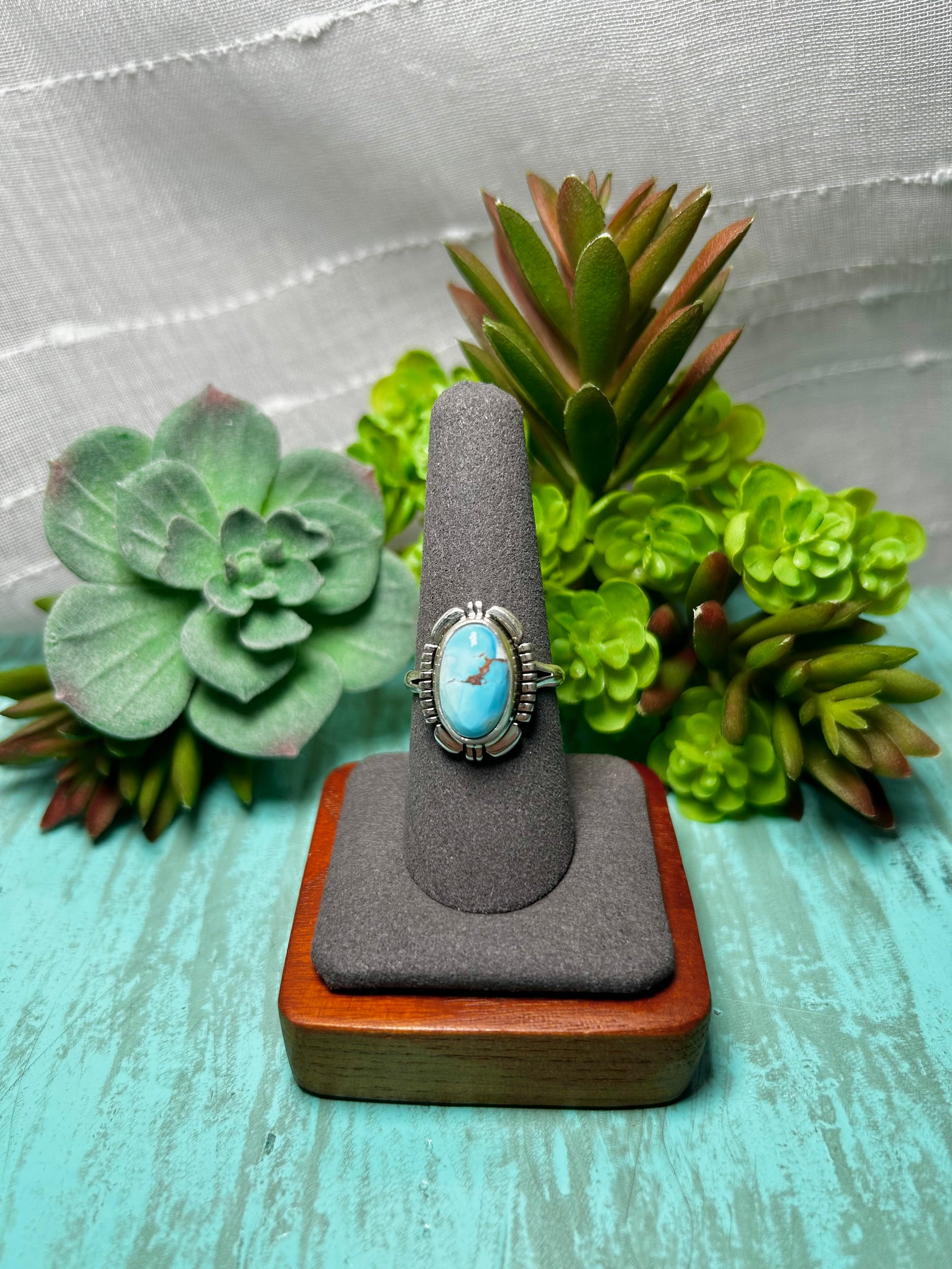 Arlene Yazzie Golden Hill Turquoise & Sterling Sliver Ring Size 8.5