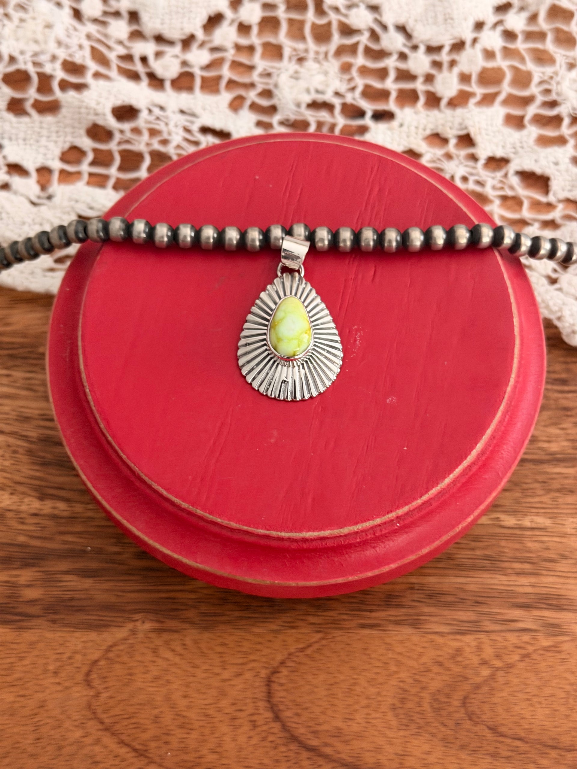 Navajo Made Palomino Variscite & Sterling Silver Pendant