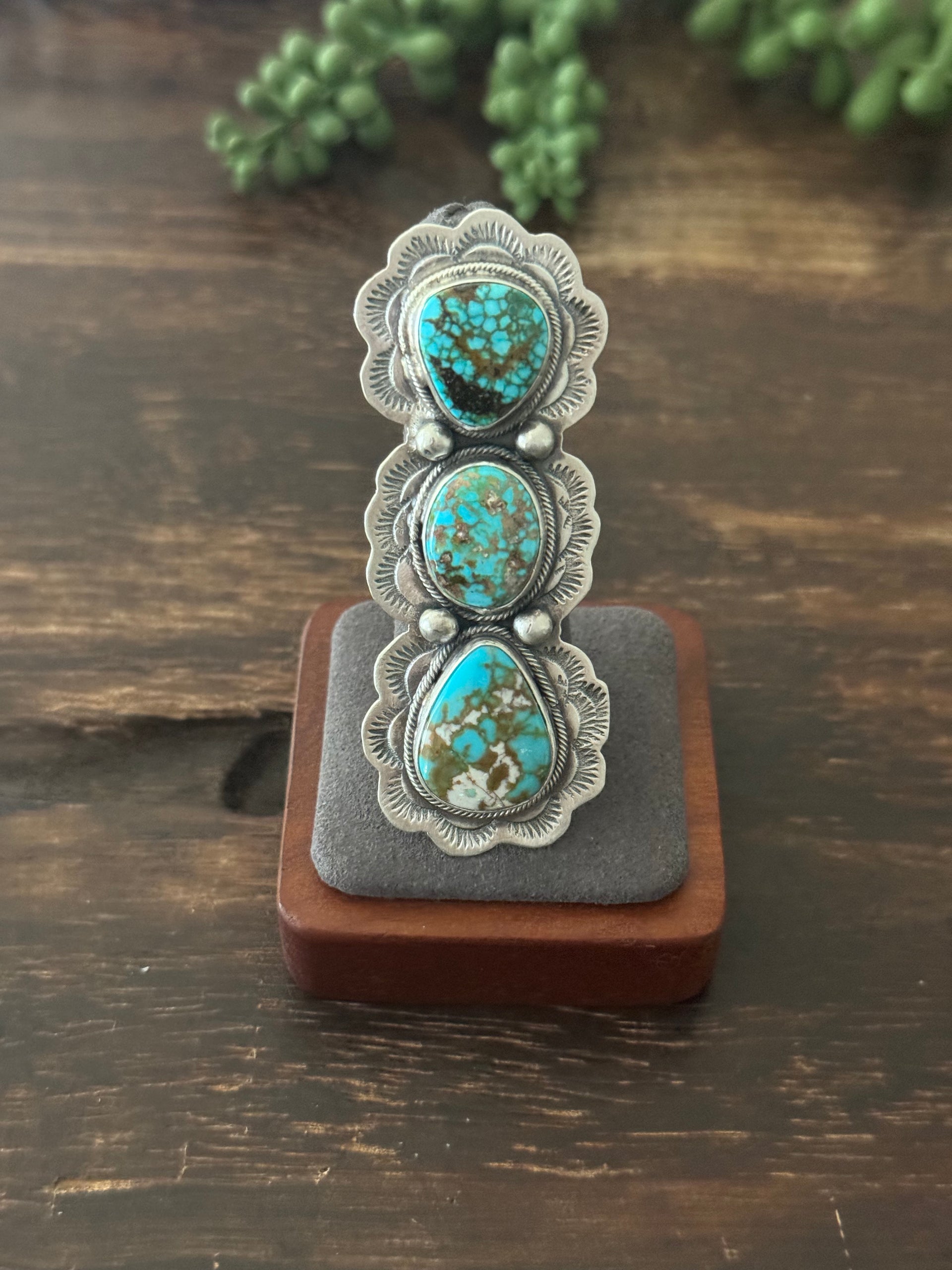 Danny Henio High Grade Kingman Turquoise & Sterling Silver Adjustable Ring