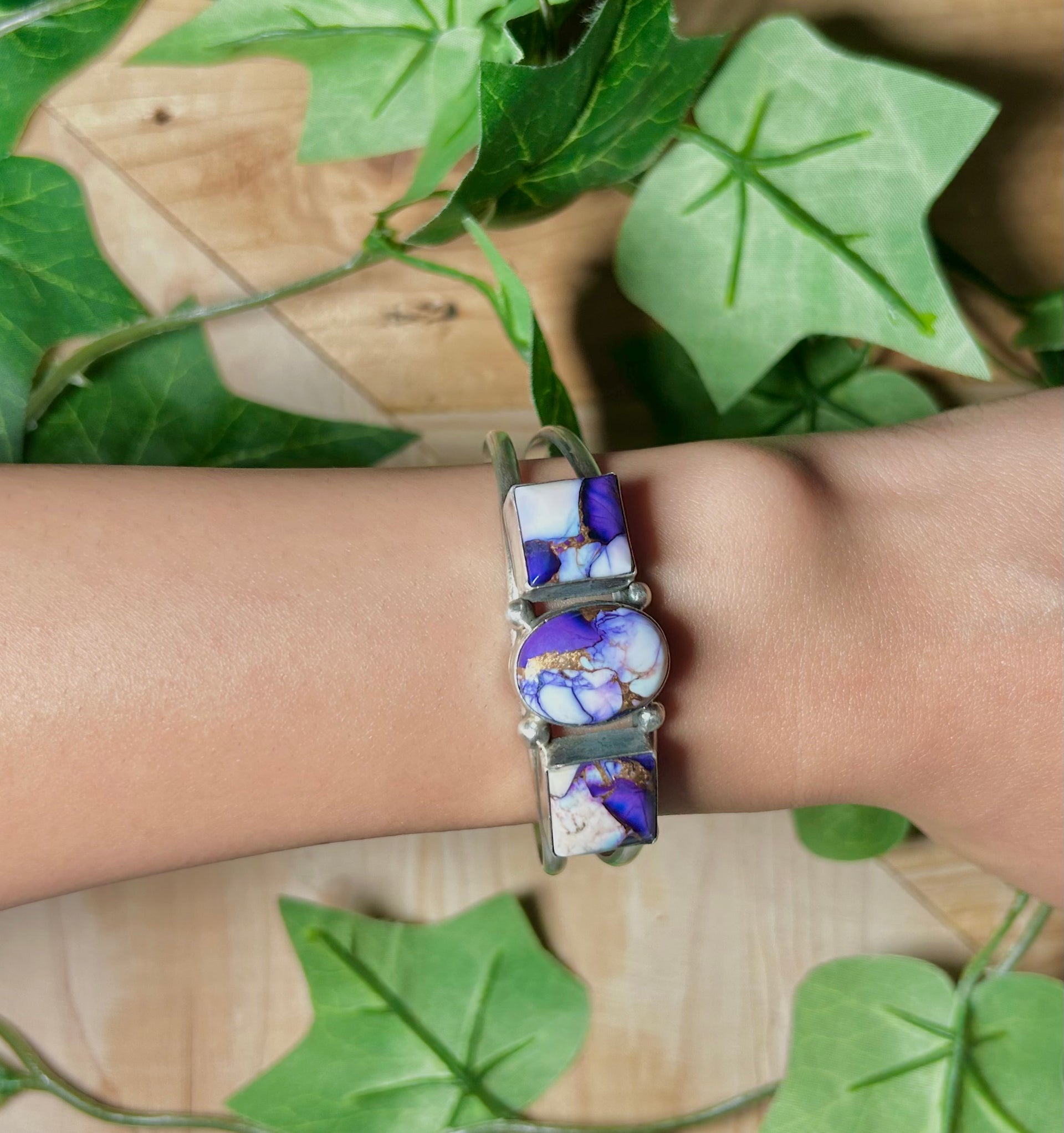 Augustine Largo Grape Dahlia & Sterling Silver Cuff Bracelet