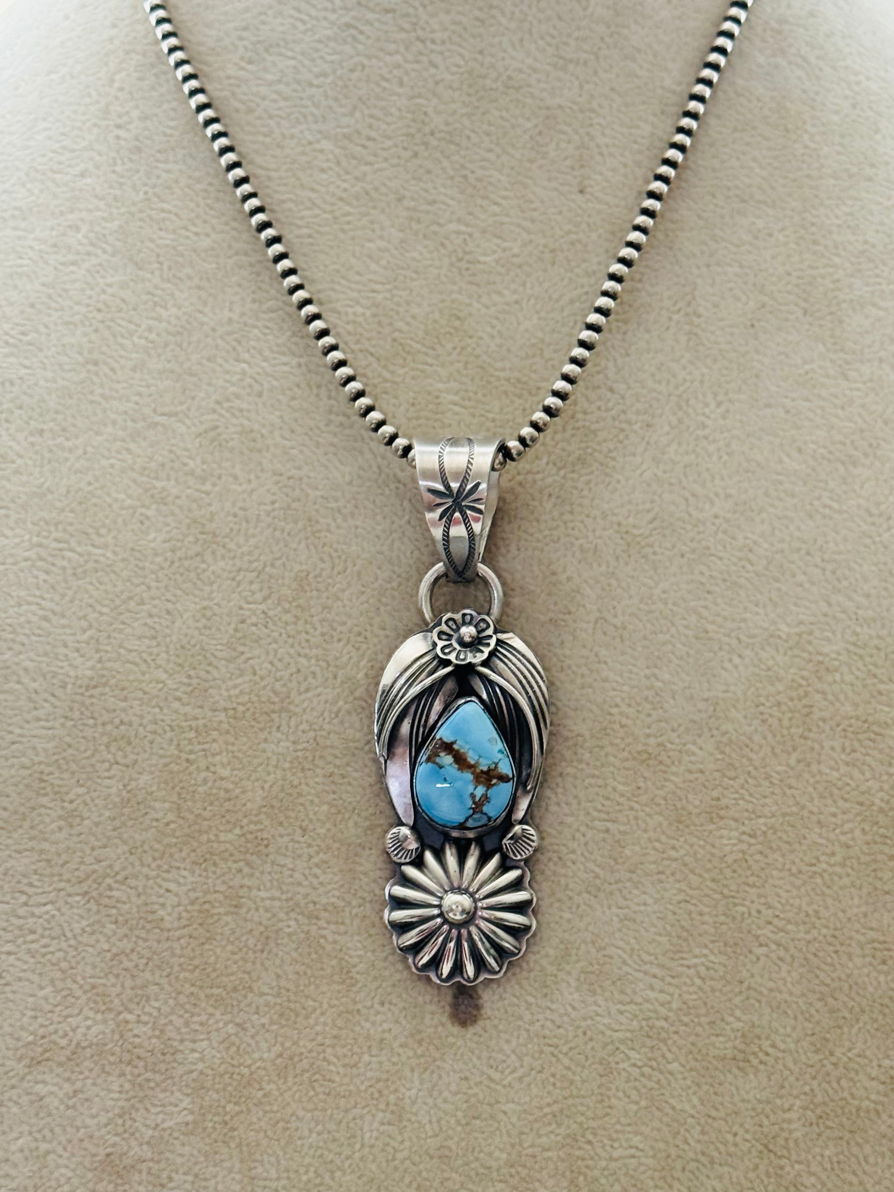 Navajo Made Golden Hills Turquoise & Sterling Silver Pendant