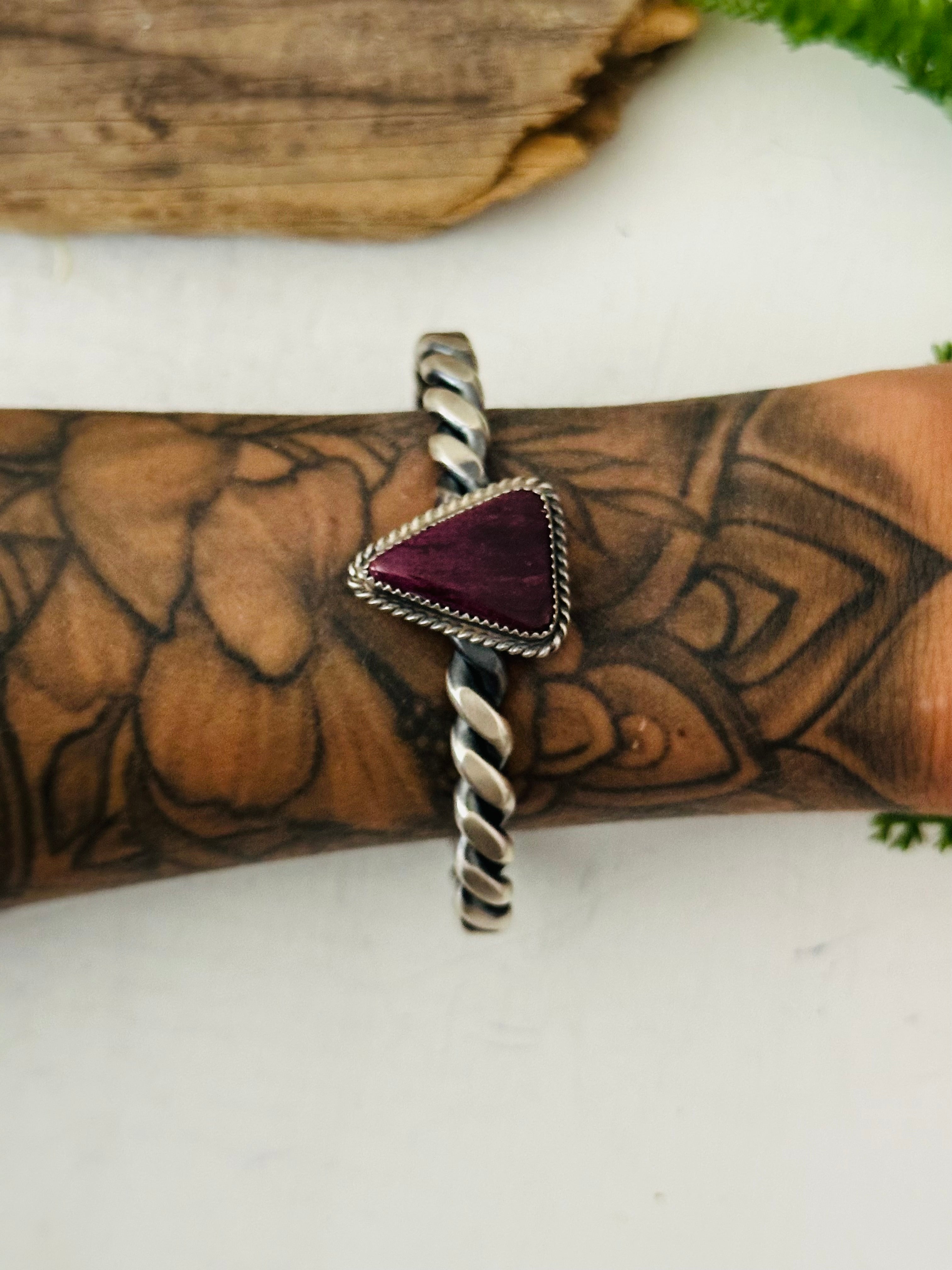 Navajo Made Purple Spiny Oyster & Sterling Silver Cuff Bracelet