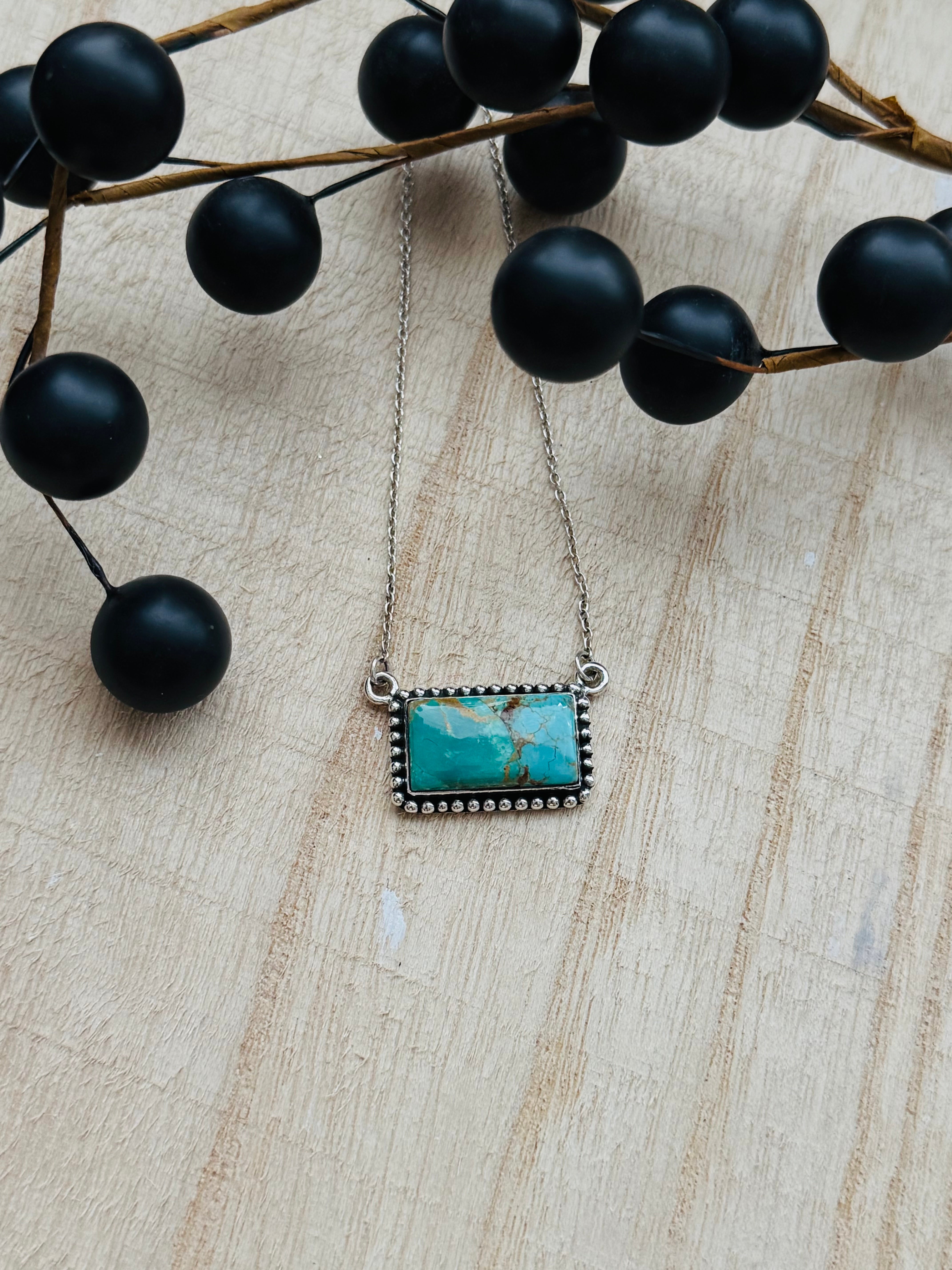 Southwest Handmade Kingman Turquoise & Sterling Silver Cluster Bar Necklace