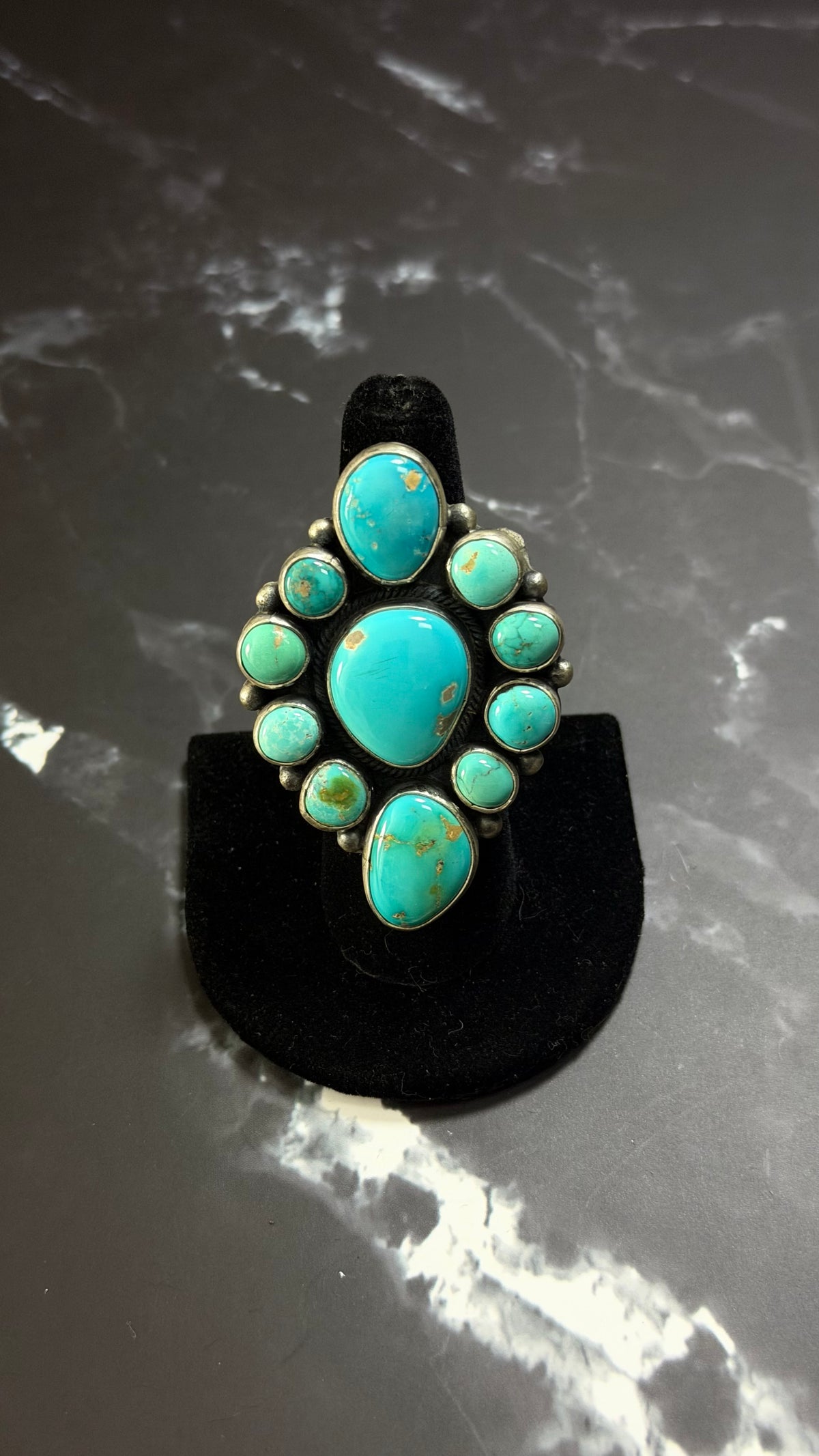 Darrin Livingston Sonoran Mountain Turquoise & Sterling Silver Cluster Ring Size 7.25