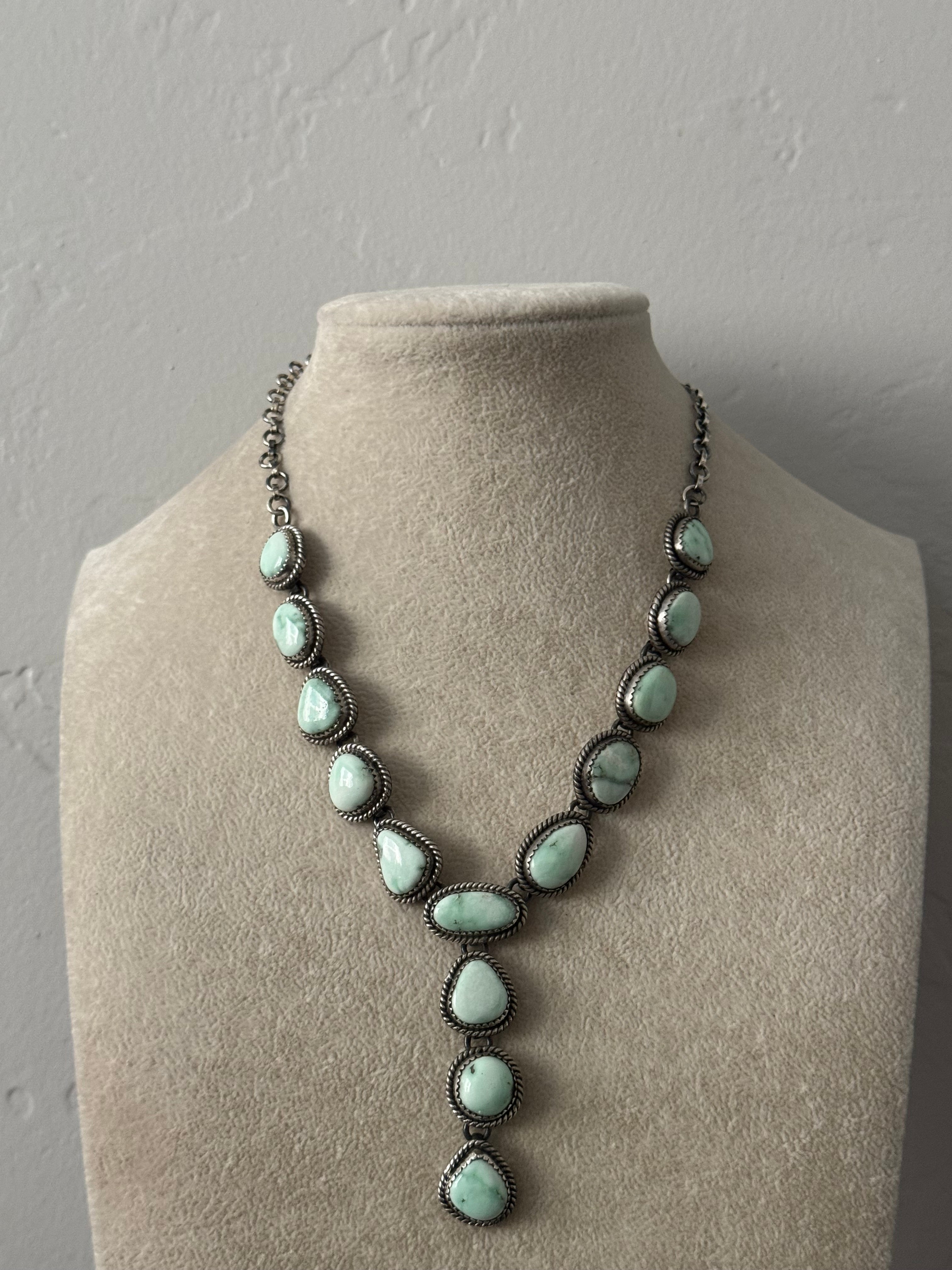 Southwest Handmade Paloma Variscite & Sterling Silver Cluster Necklace