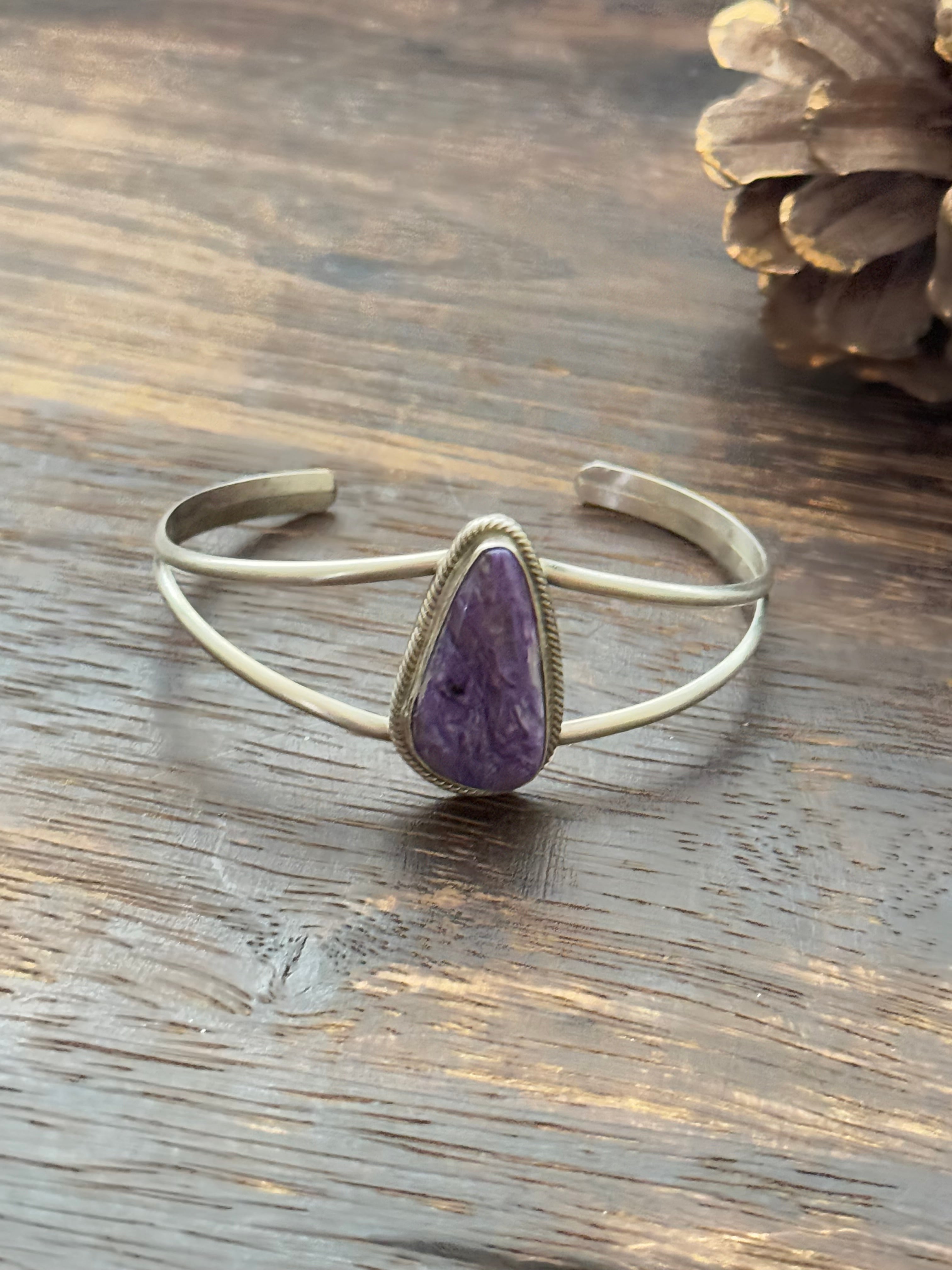 Navajo Made Charoite & Sterling Silver Cuff Bracelet