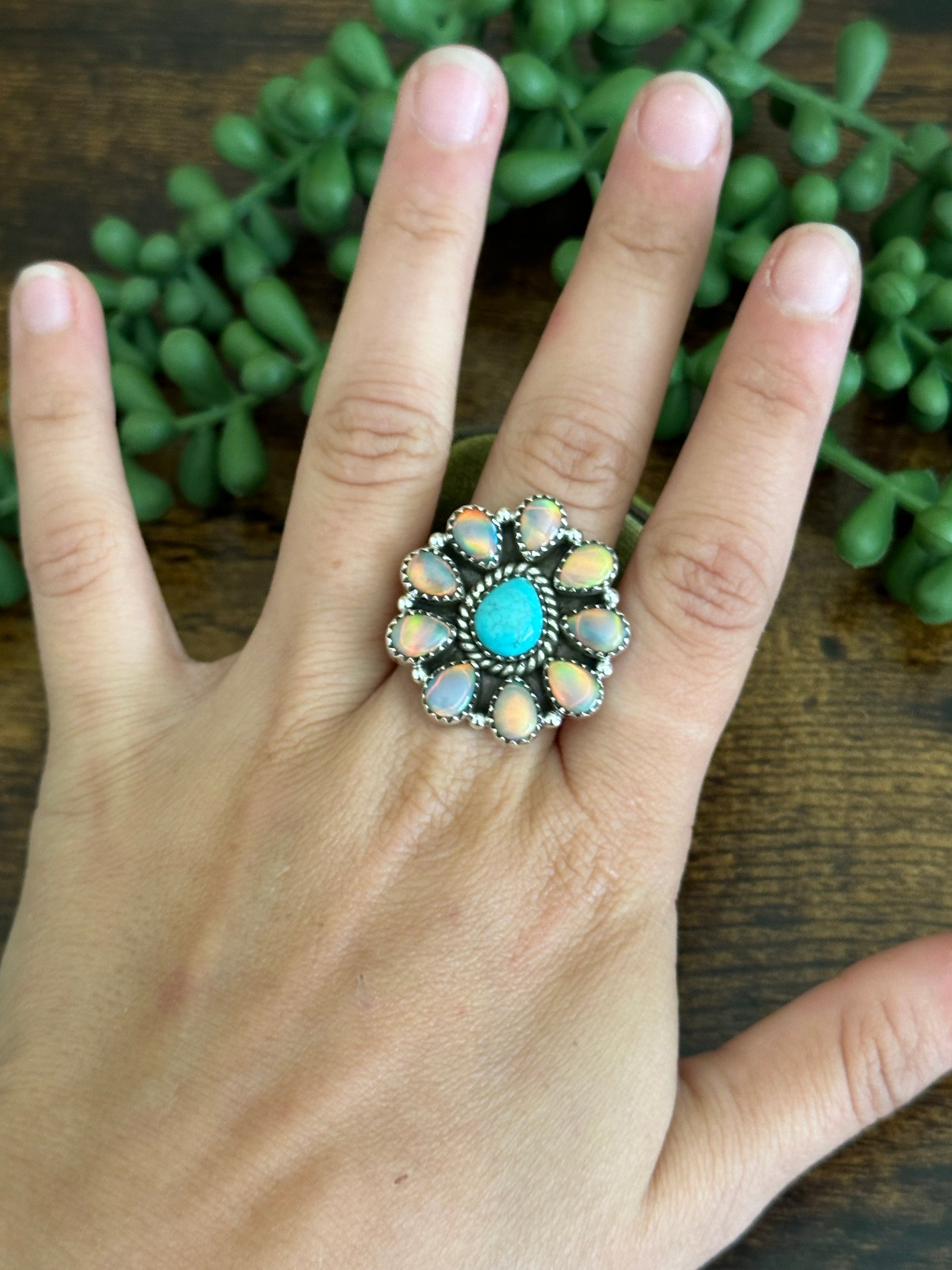 Southwest Handmade Multi Stone & Sterling Silver Adjustable Cluster Ring