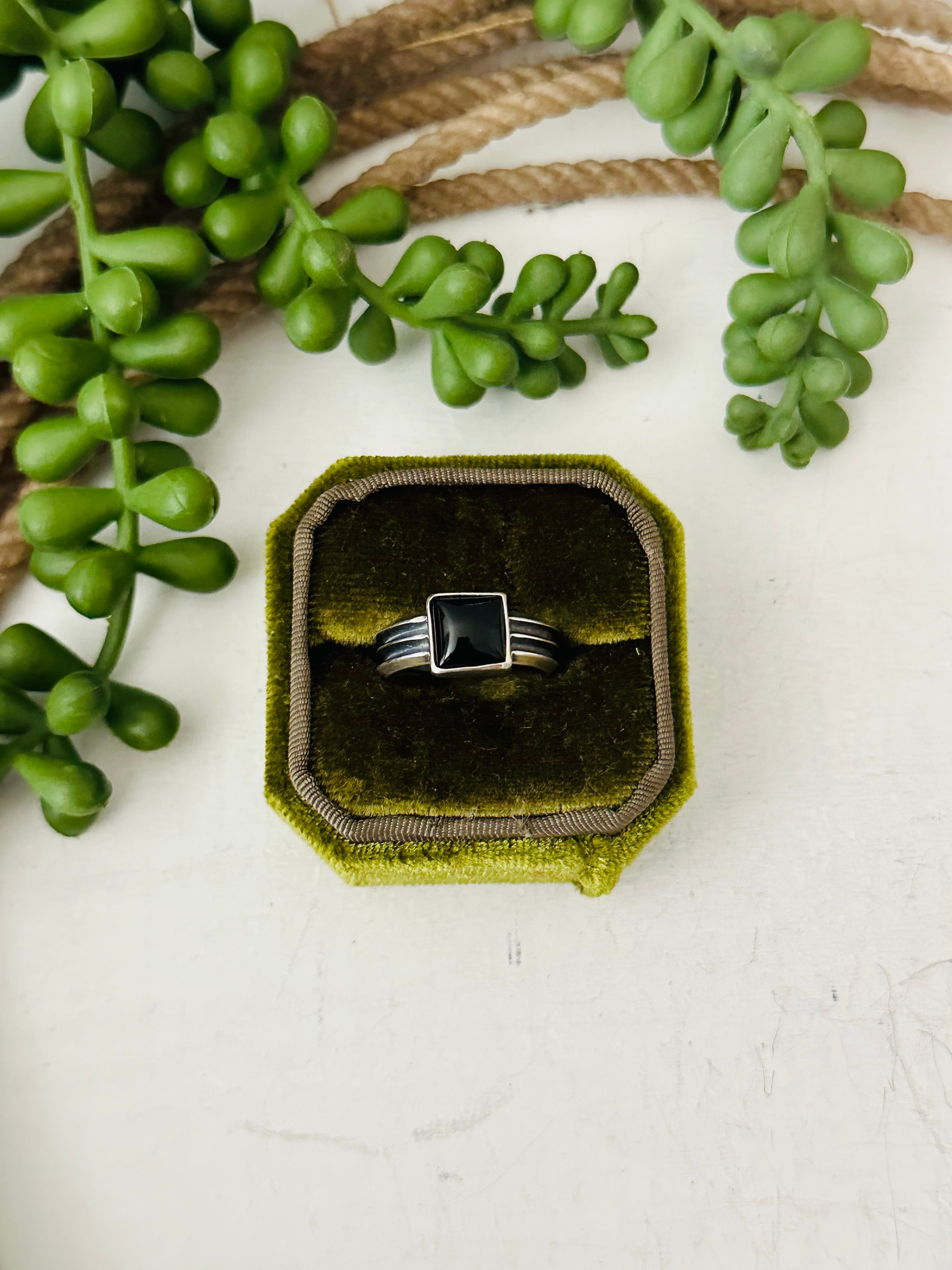 Navajo Made Onyx & Sterling Silver Ring