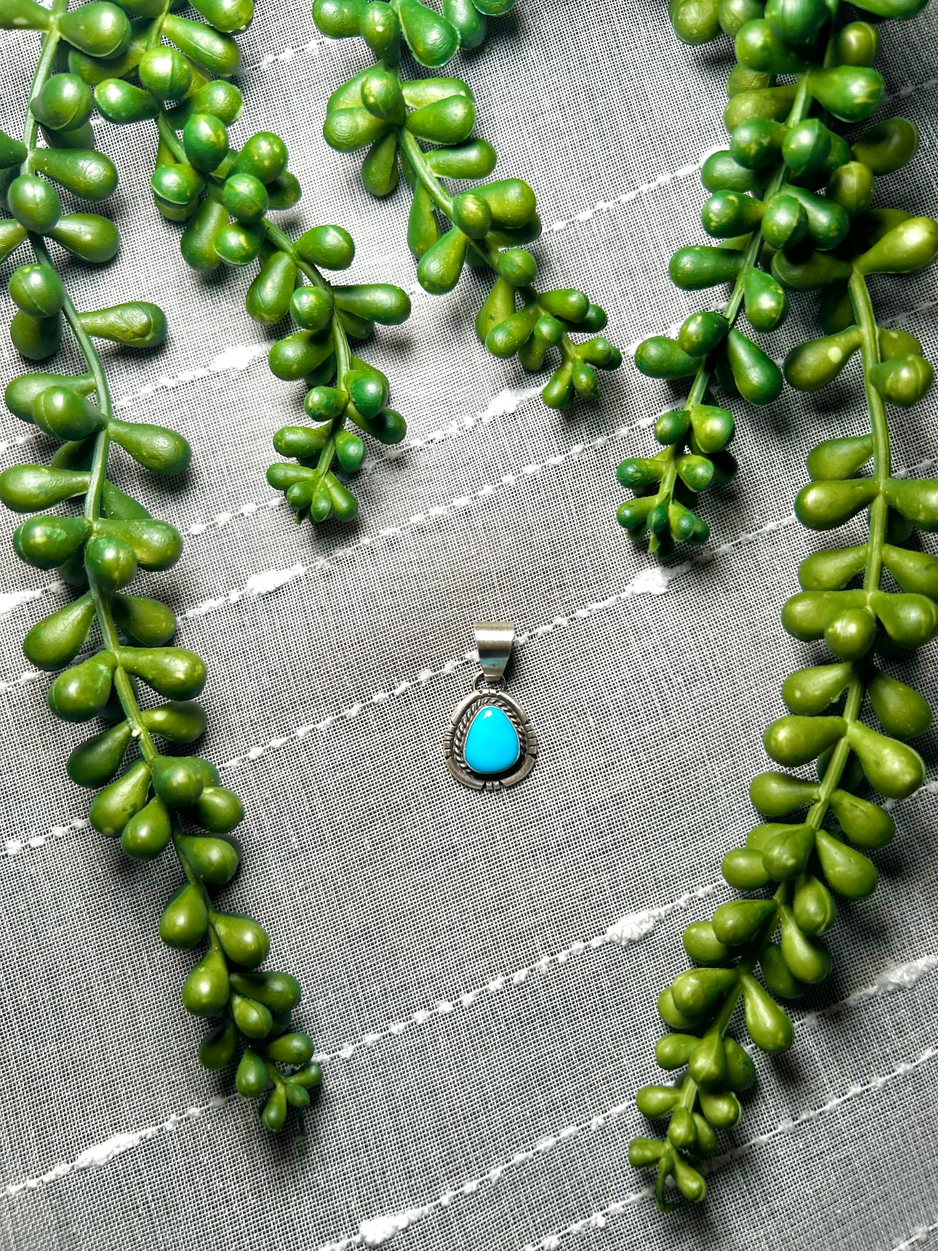 Navajo Made Kingman Turquoise & Sterling Silver Pendant