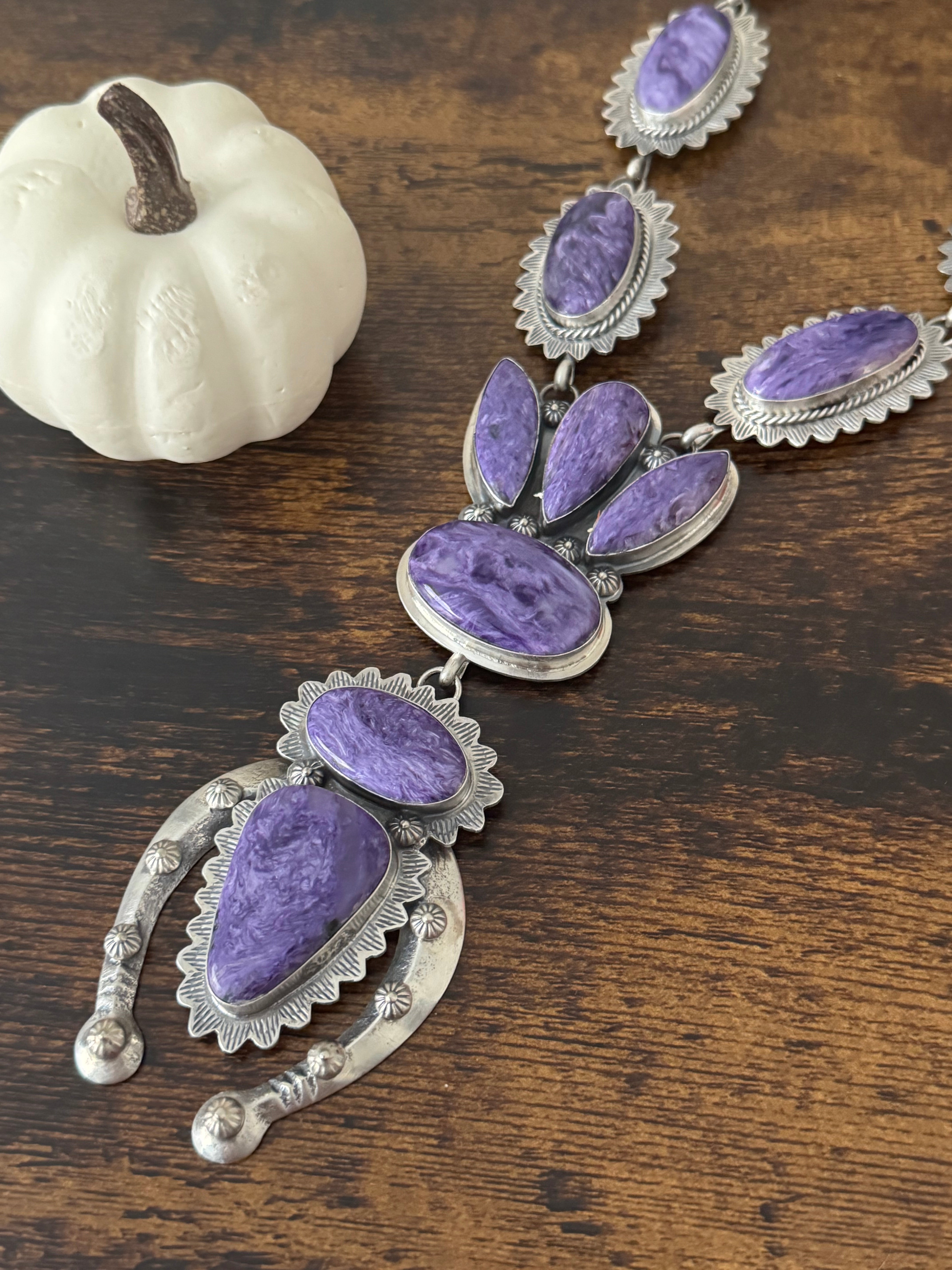 Kevin Begay Charoite & Sterling Silver Naja Necklace