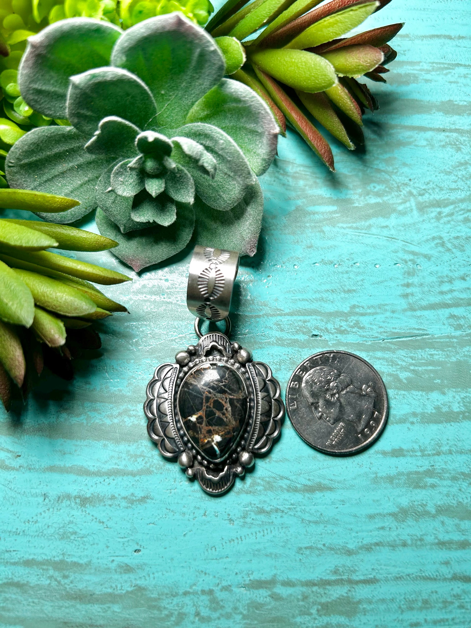 Jeff James Black Jack & Sterling Silver Pendant