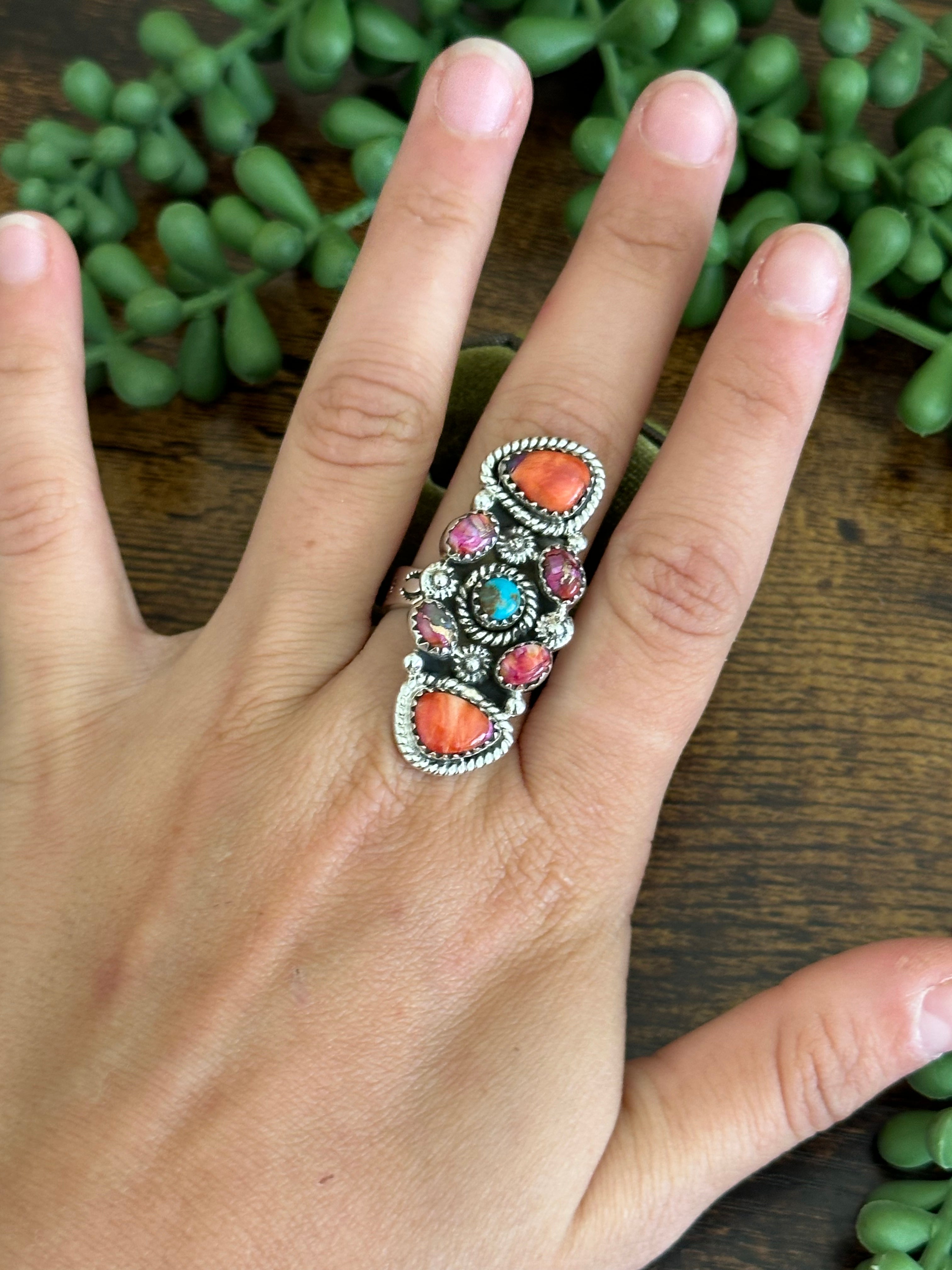 Southwest Handmade Mohave Turquoise & Sterling Silver Adjustable Ring