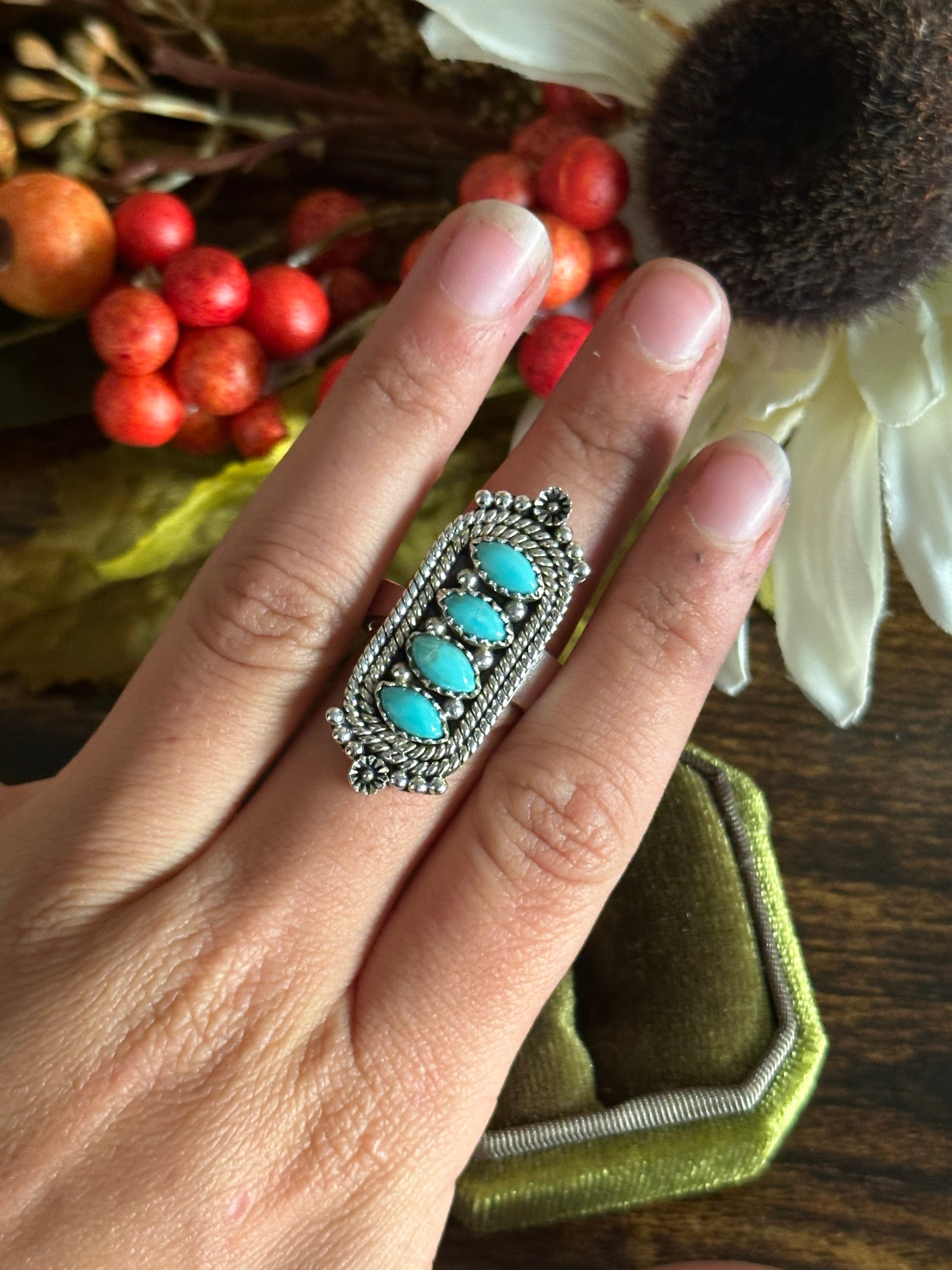 Southwest Handmade Kingman Turquoise & Sterling Silver Adjustable Ring