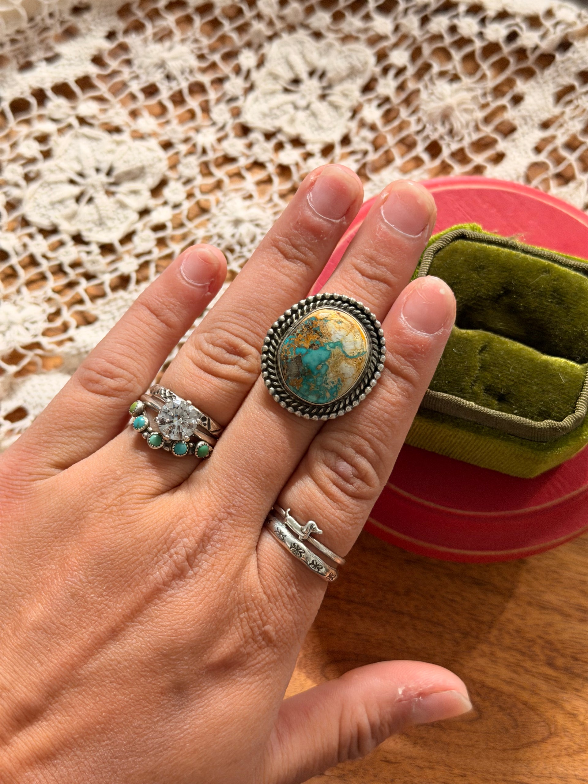 Navajo Made Royston Turquoise & Sterling Silver Ring Size 6