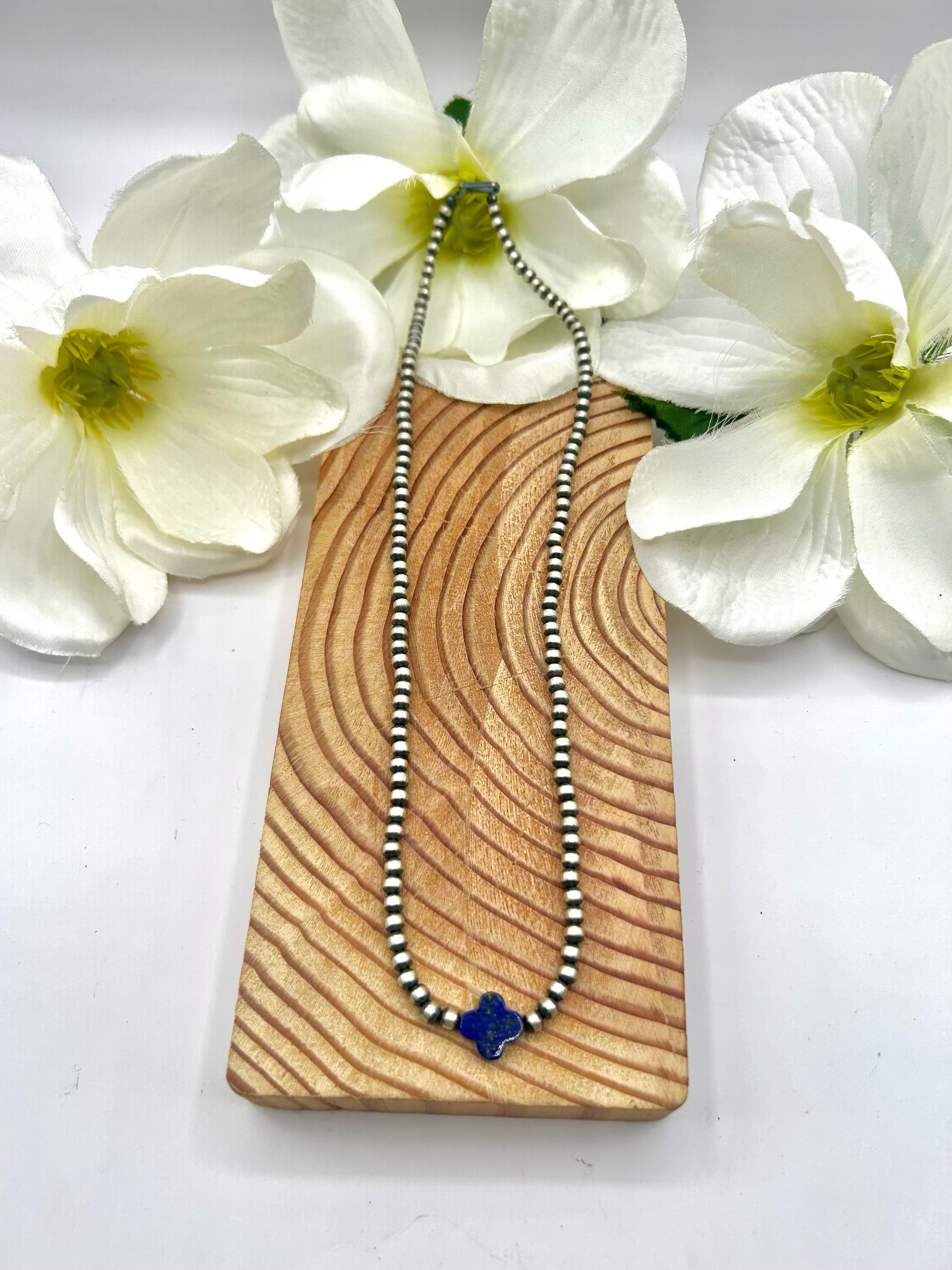 Navajo Made Strung Lapis & Sterling Silver Necklace