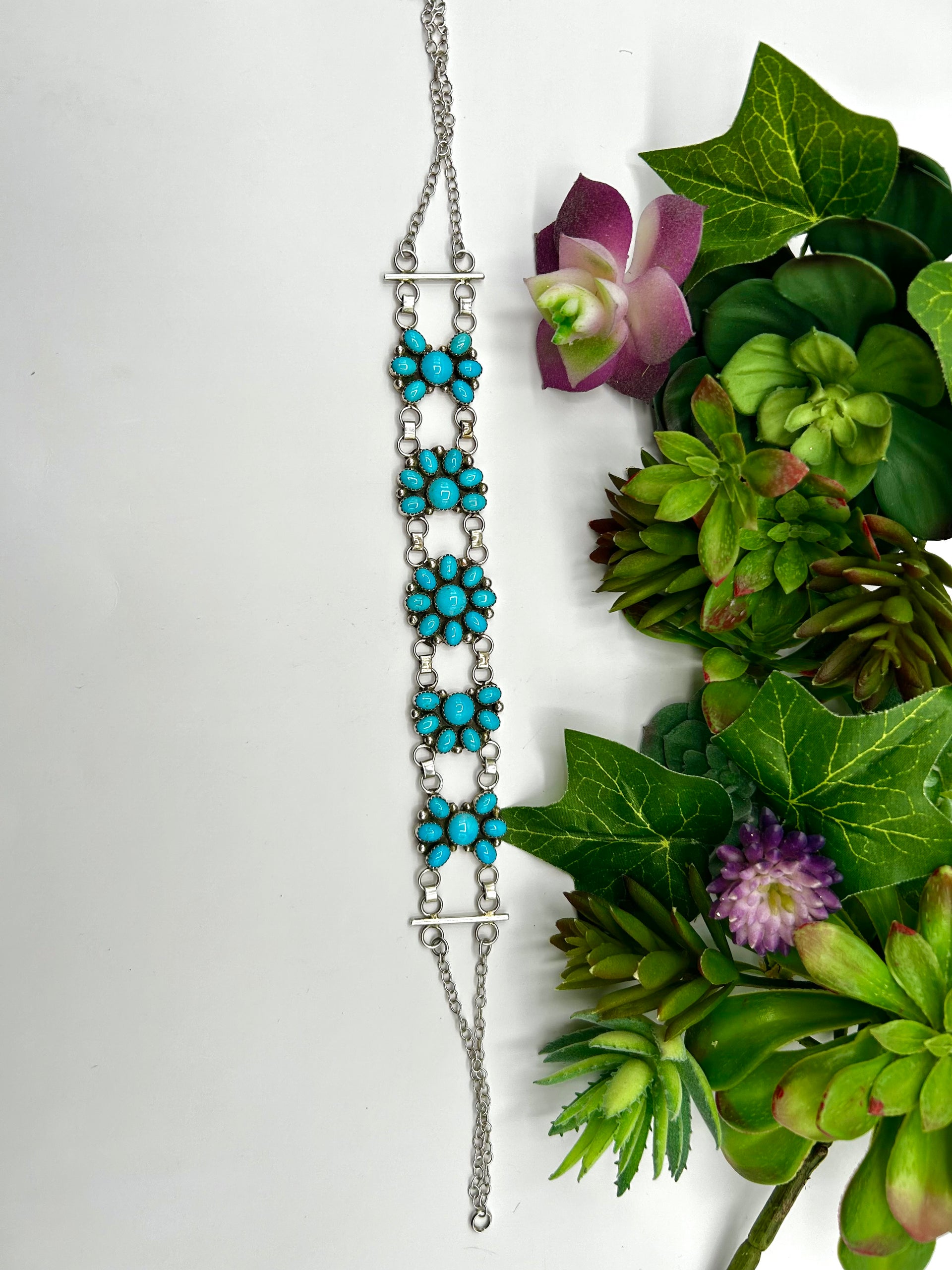 Navajo Made Sleeping Beauty Turquoise & Sterling Silver Chocker Necklace