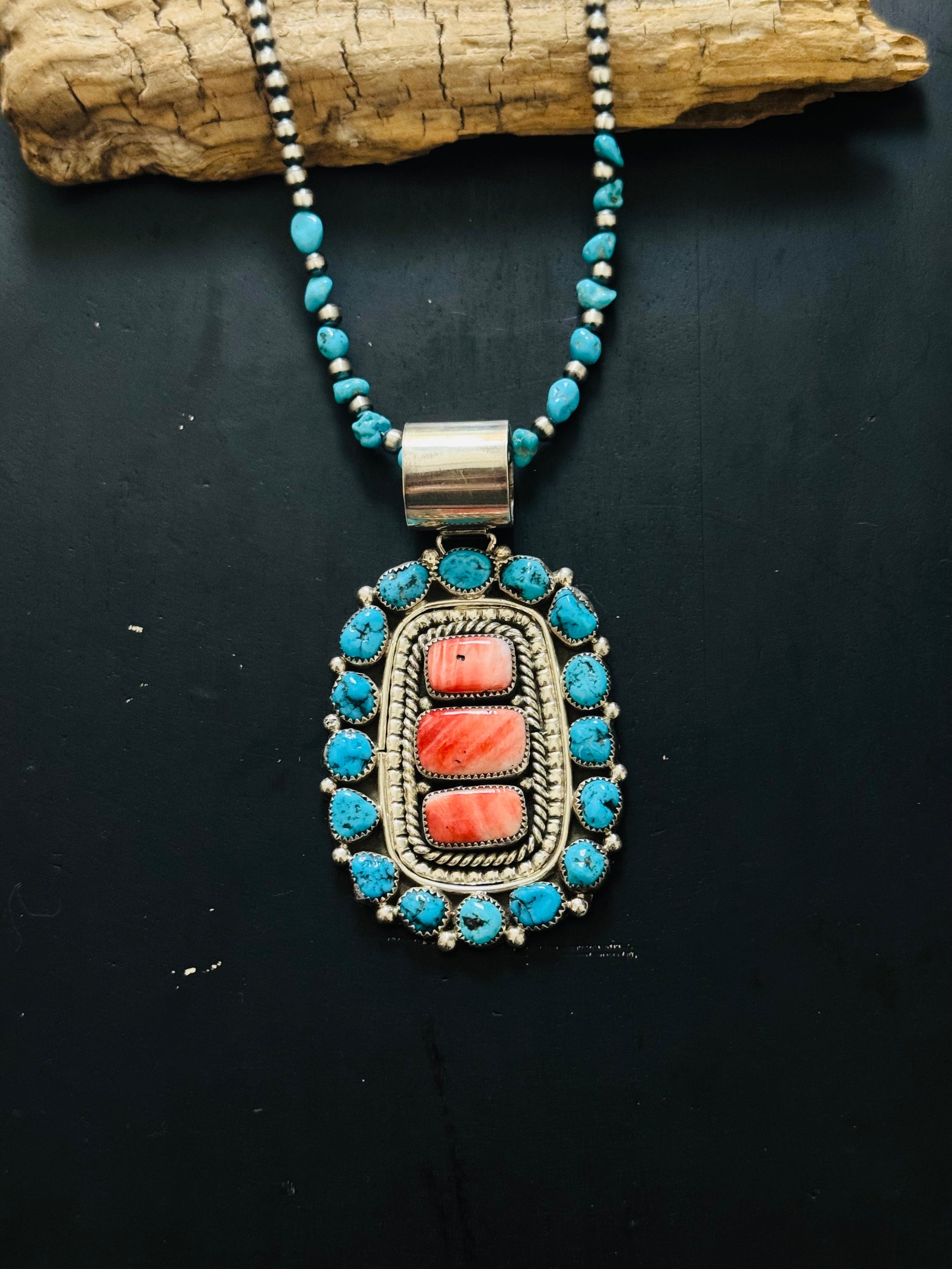 Navajo Made Multi Stone & Sterling Silver Pendant