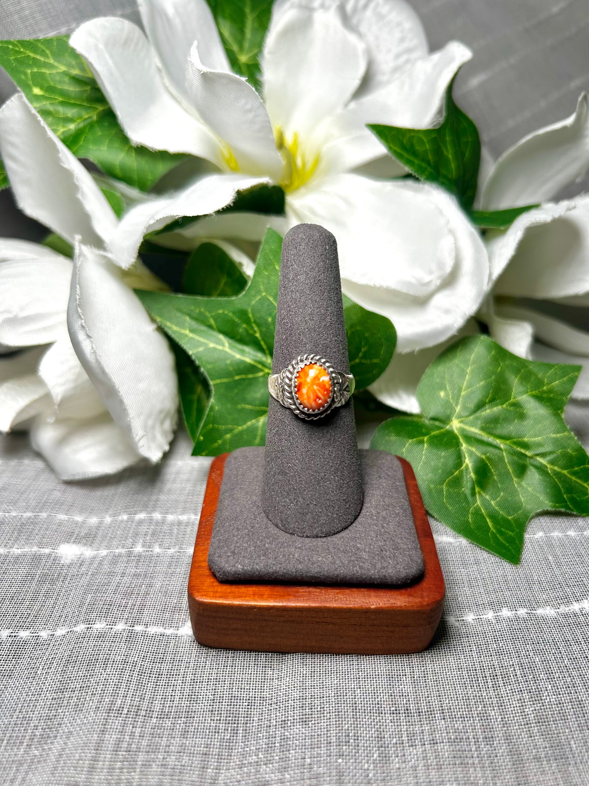 Navajo Made Spiny Oyster & Sterling Silver Ring Size 7.5