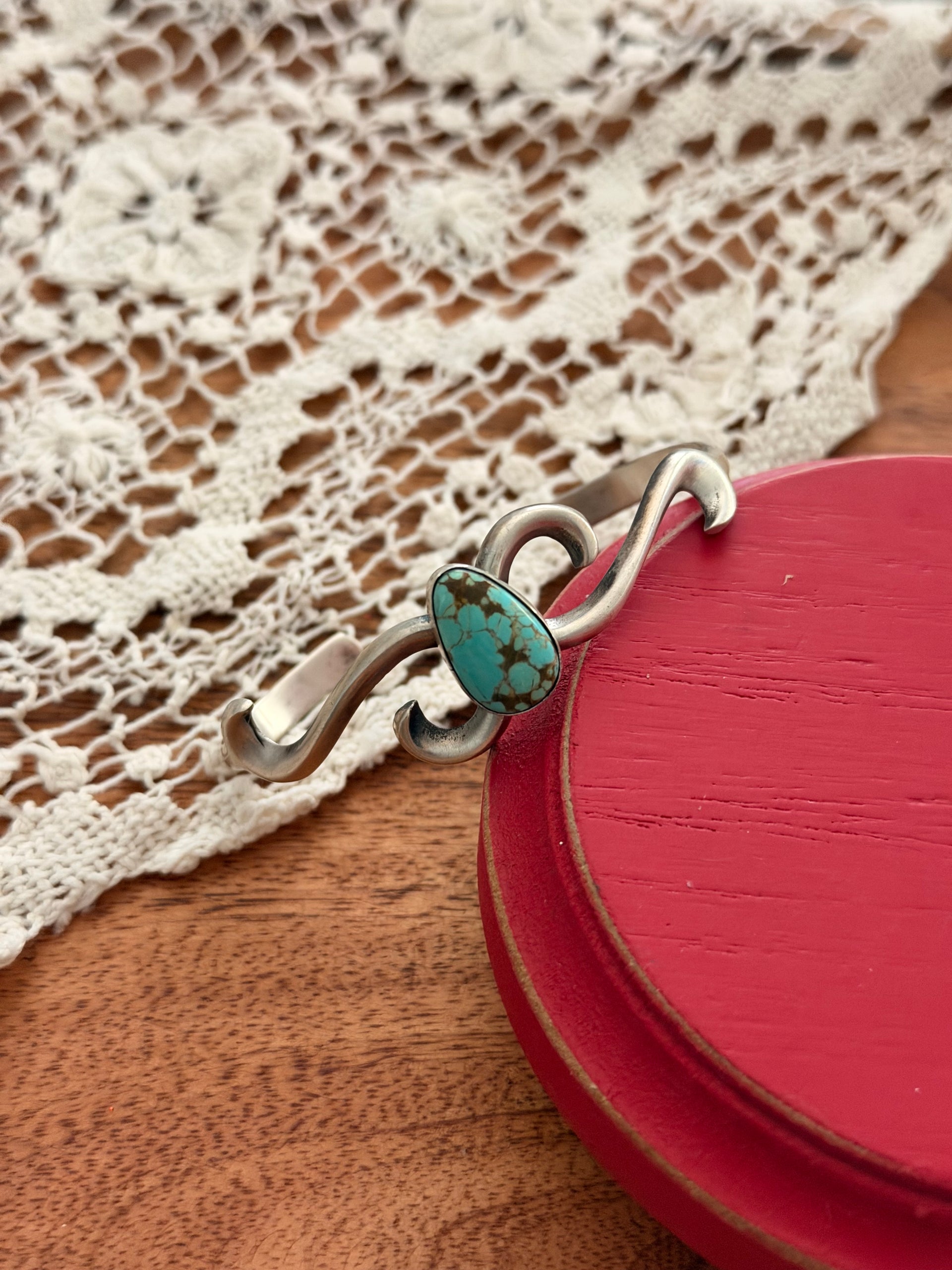 Navajo Made Mine 8 Turquoise & Sterling Silver Cuff Bracelet