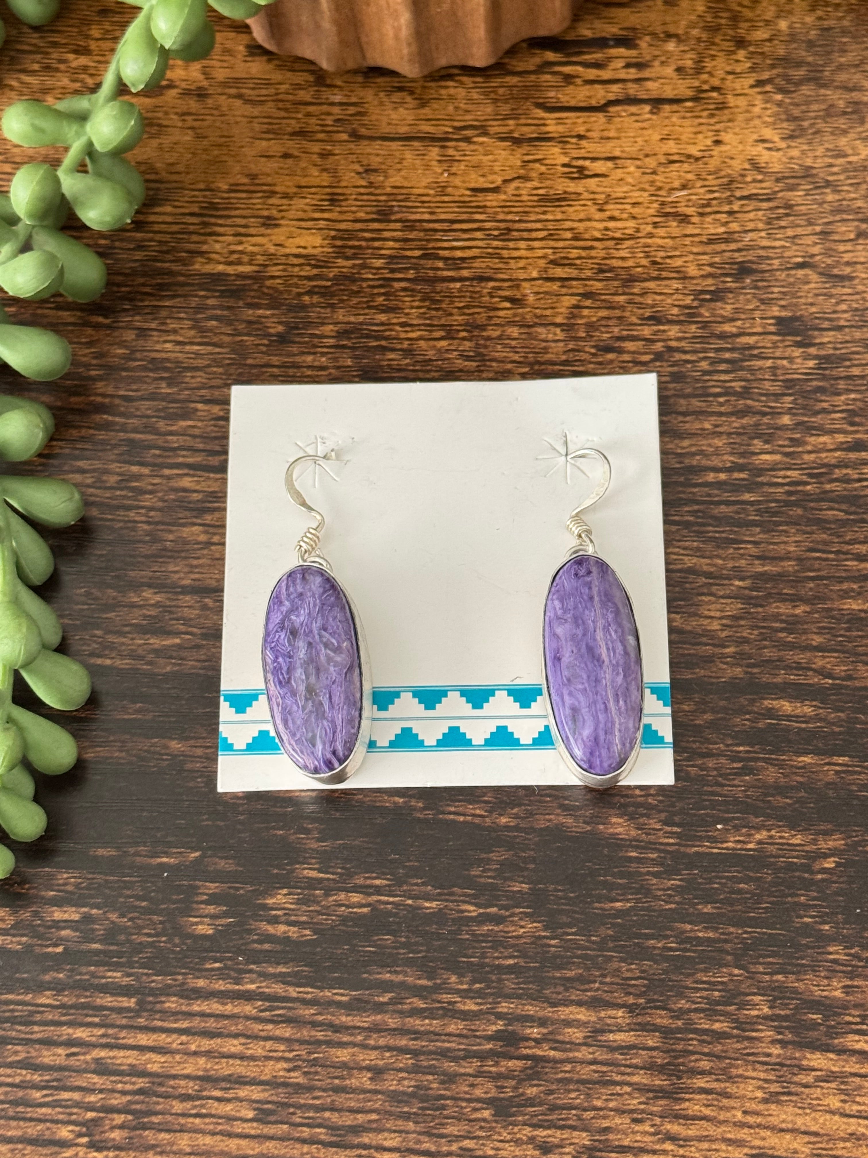 Navajo Charoite & Sterling Silver Dangle Earrings