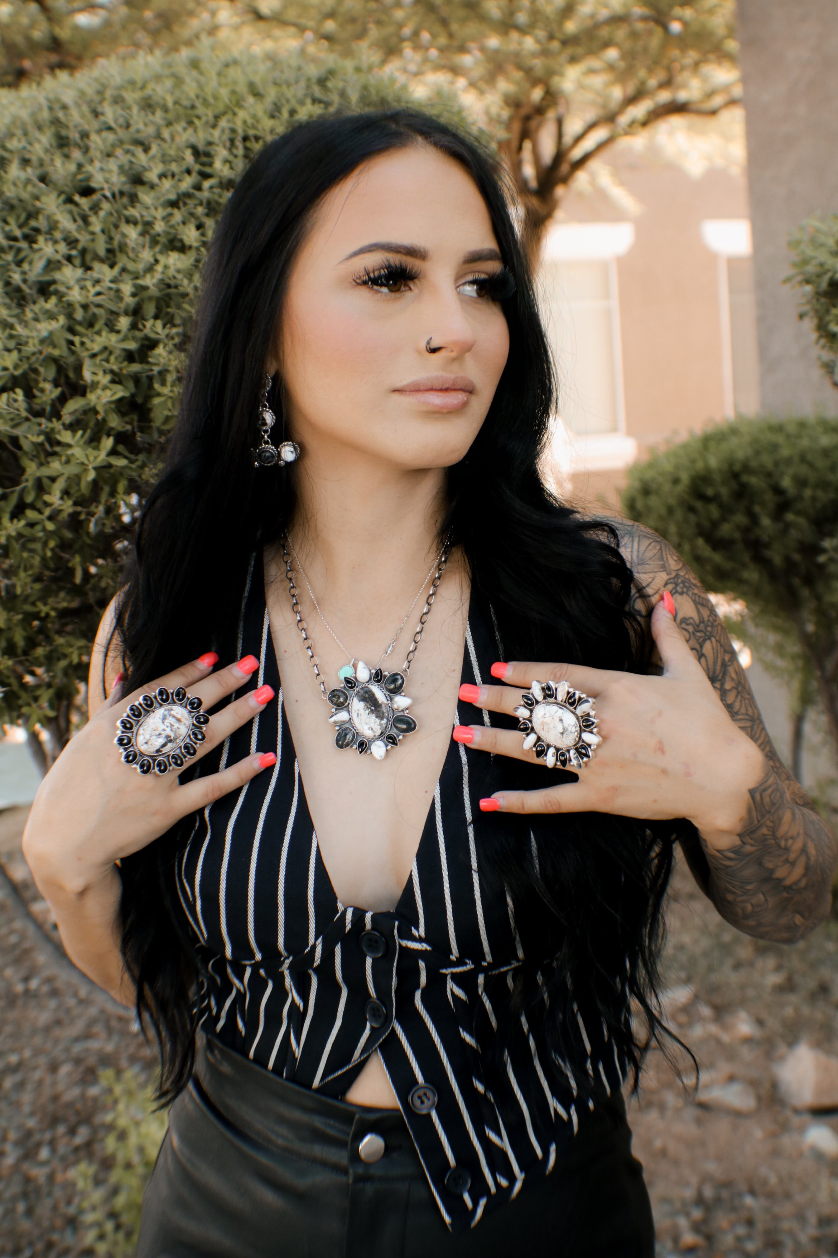 Virginia Sandoval White Buffalo and Sterling Silver Cluster Necklace