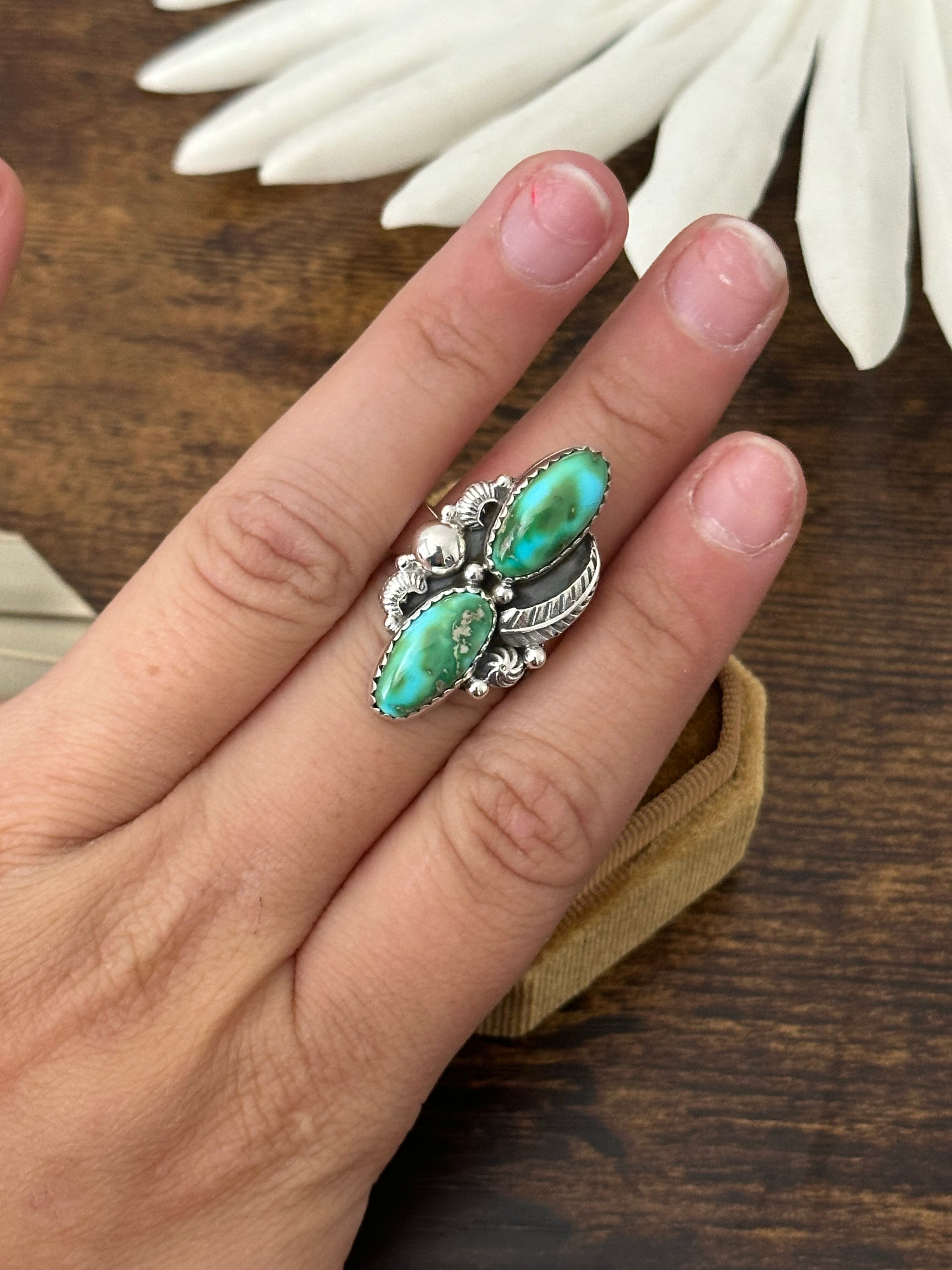 Southwest Handmade Sonoran Mountain Turquoise & Sterling Silver Adjustable Ring