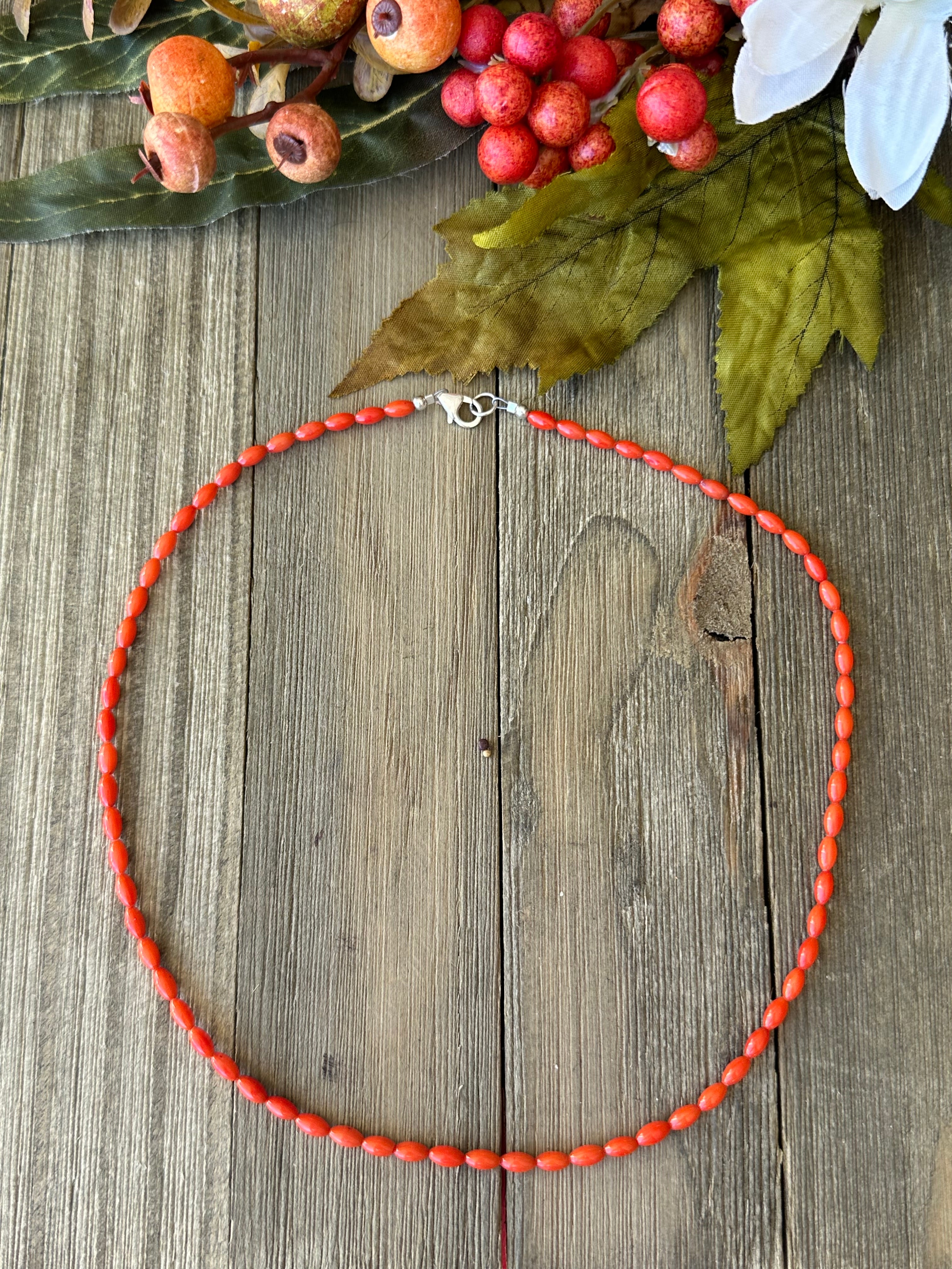 Navajo Strung Red Coral & Sterling Silver Beaded Necklace