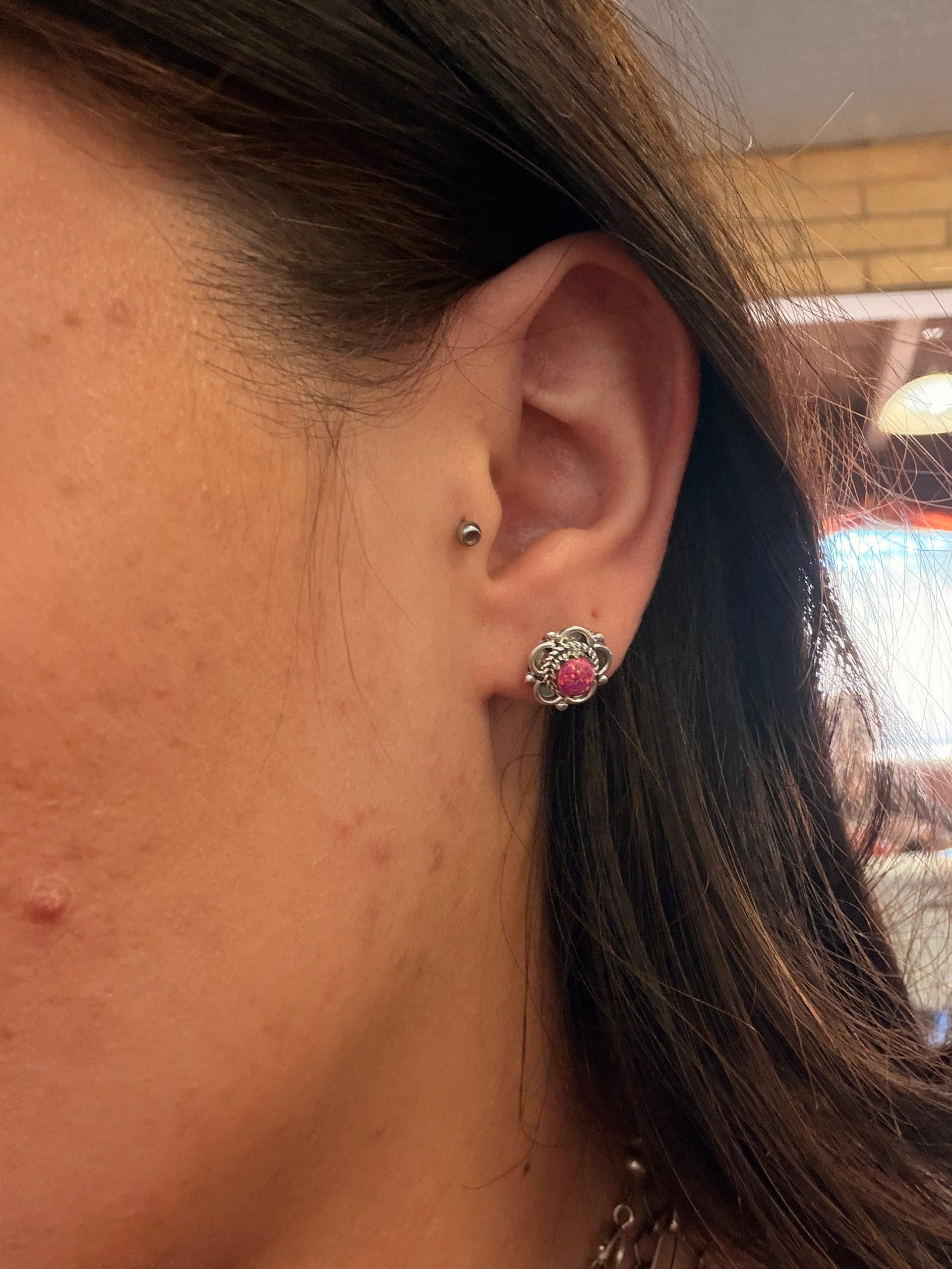 Zuni Handmade Opal & Sterling Silver Post Earrings